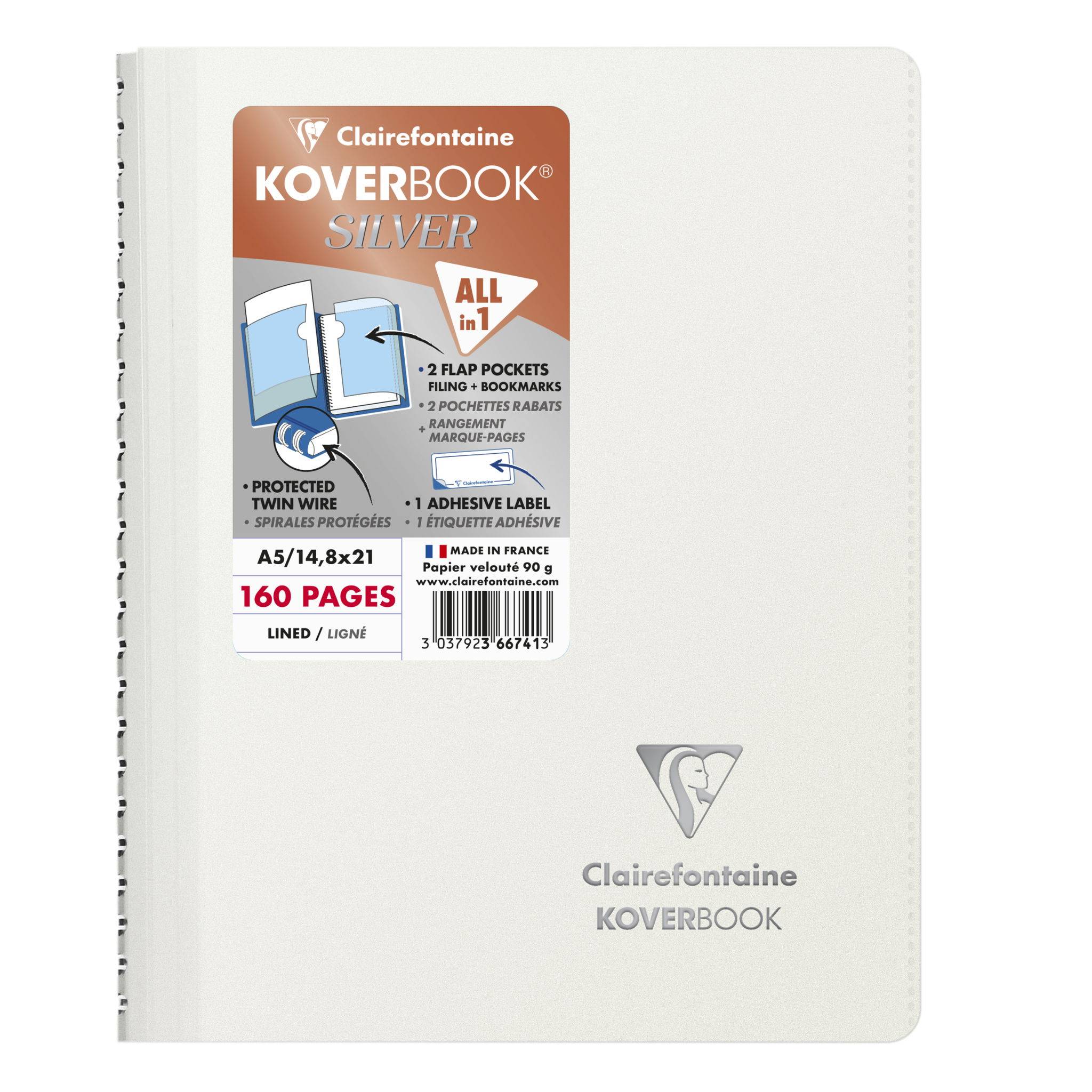 Clairefontaine 5x Koverbook Silver A5 80 Blatt lin. 366741C