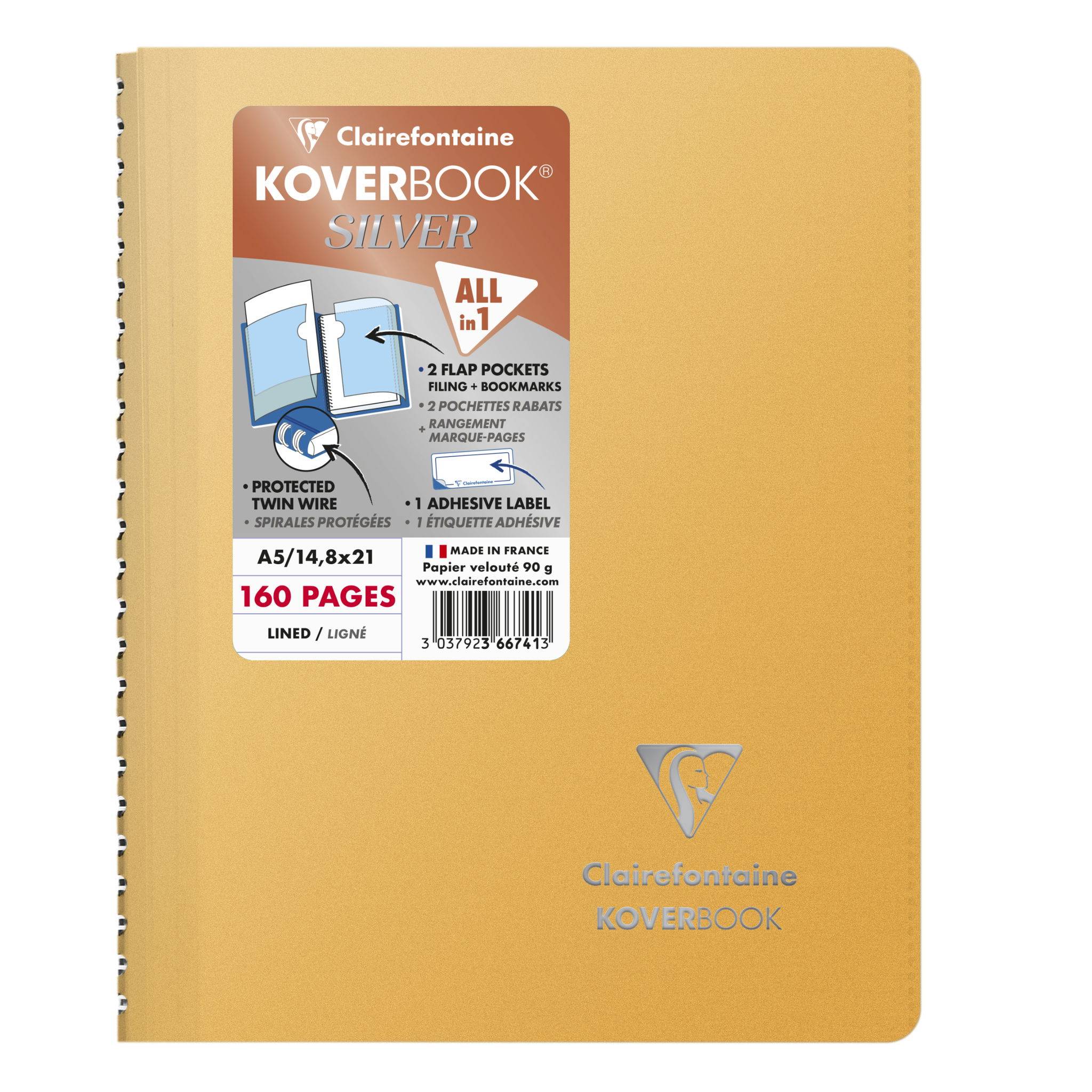 Clairefontaine 5x Koverbook Silver A5 80 Blatt lin. 366741C