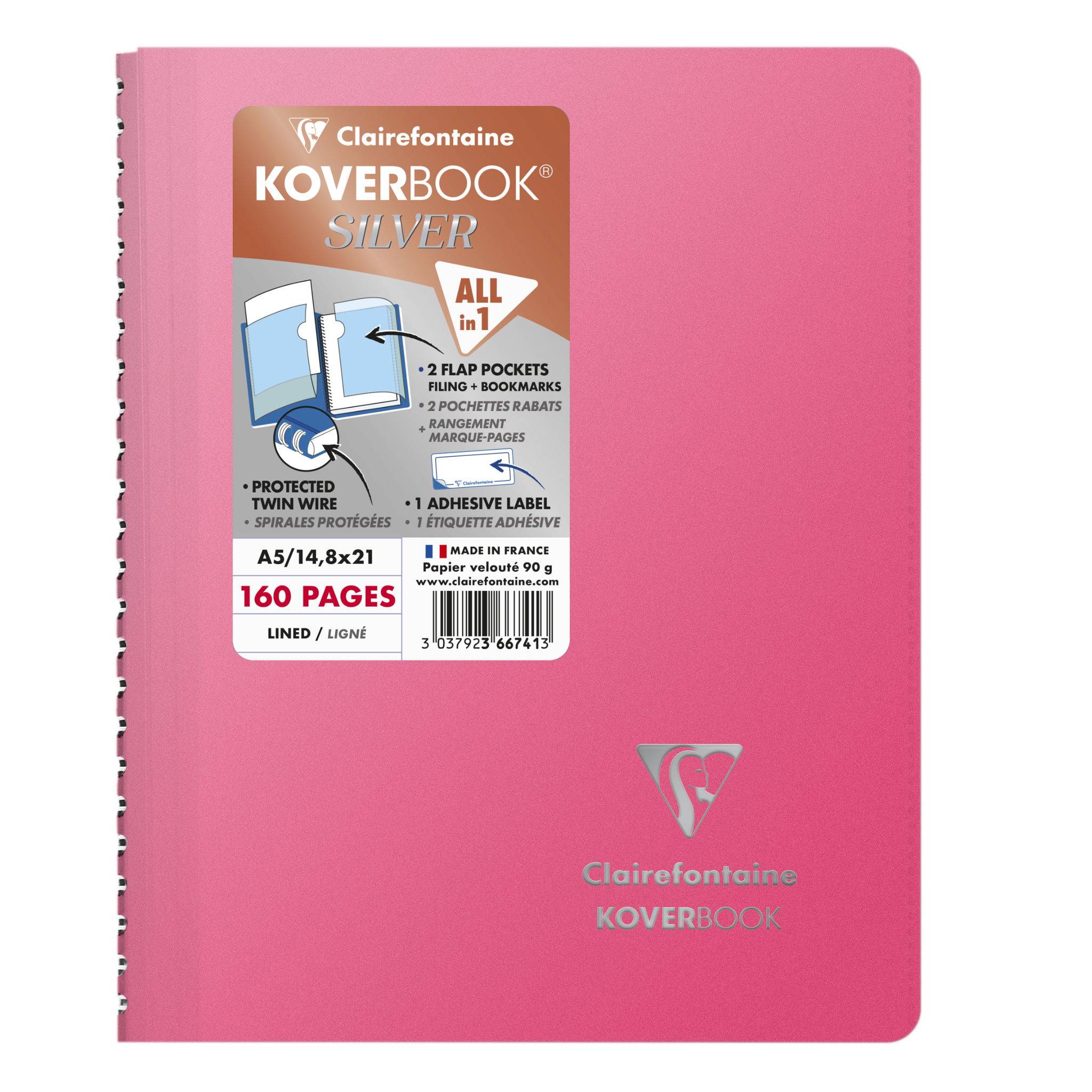 Clairefontaine 5x Koverbook Silver A5 80 Blatt lin. 366741C