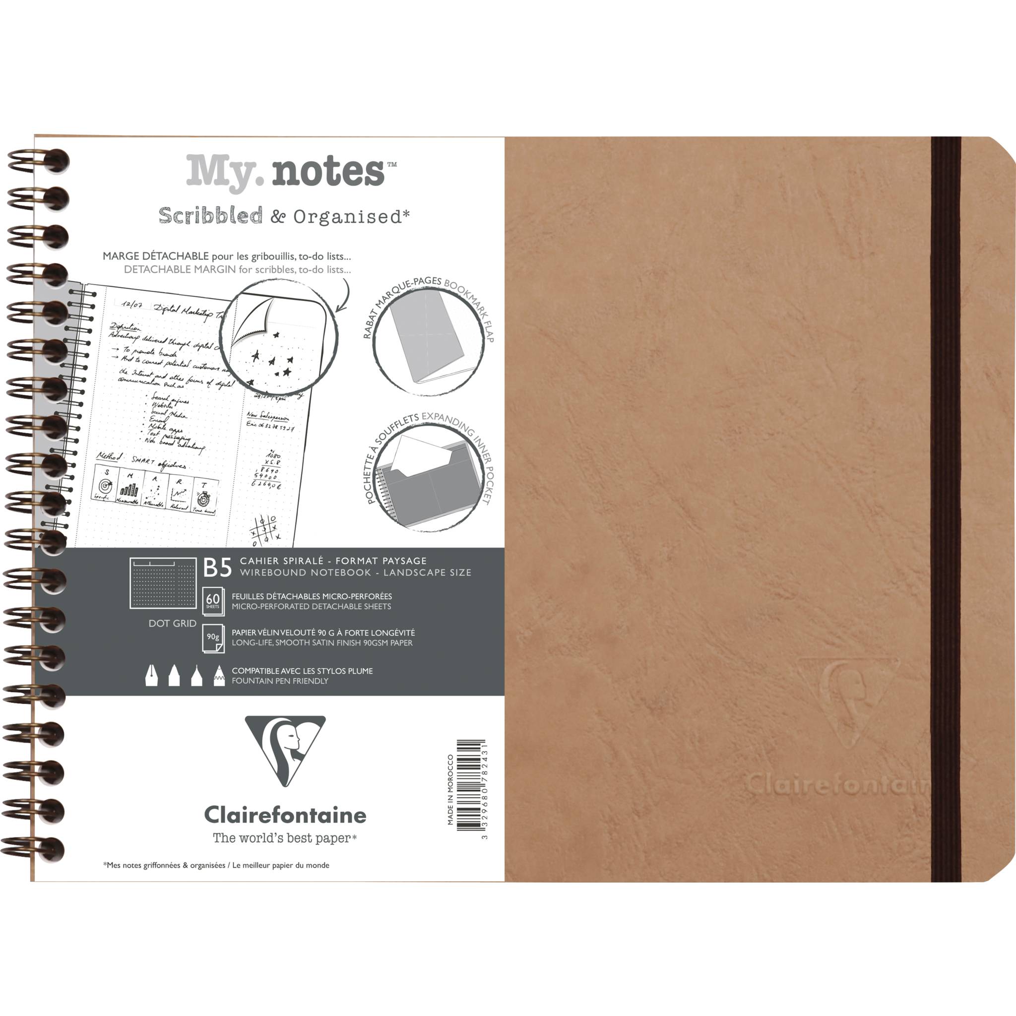 Clairefontaine 5x My.Notes Age Bag Spiralheft B5 60 Blatt Tabak 78243C