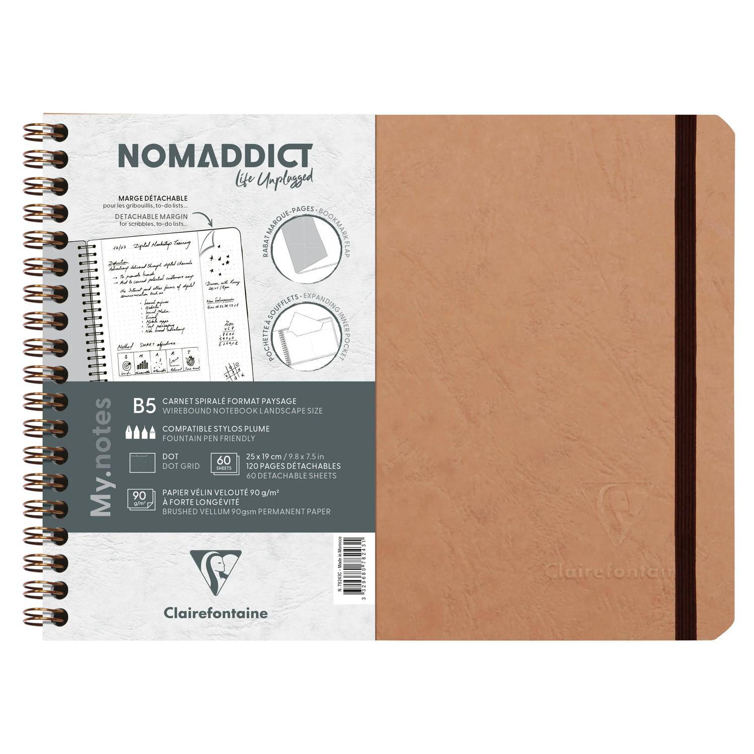 Clairefontaine 5x My.Notes Age Bag Spiralheft B5 60 Blatt Tabak 78243C