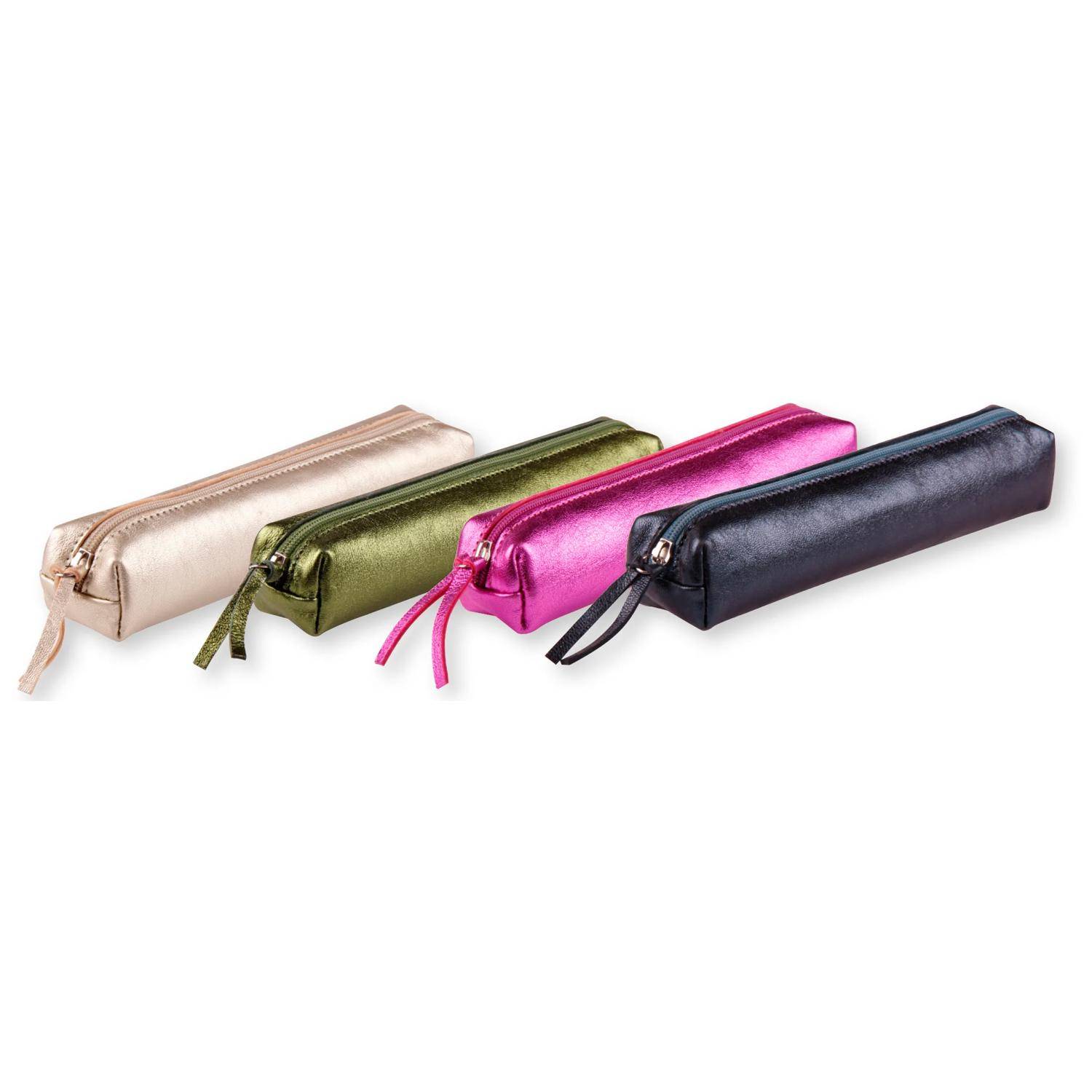 Clairefontaine 4x Schlampermäppchen Leder Cuirisé TM 4x2,5x19,5cm Grün 400007C