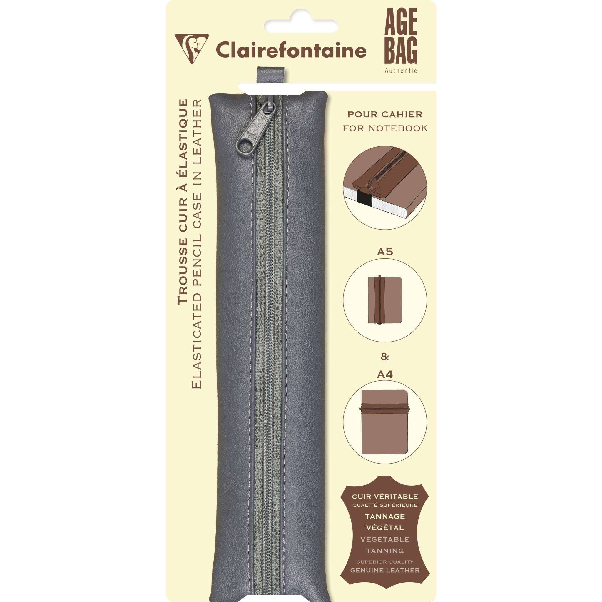 Clairefontaine 5x Schlampermäppchen Leder Notizbuch, 20x4,5 cm Grau 77040C