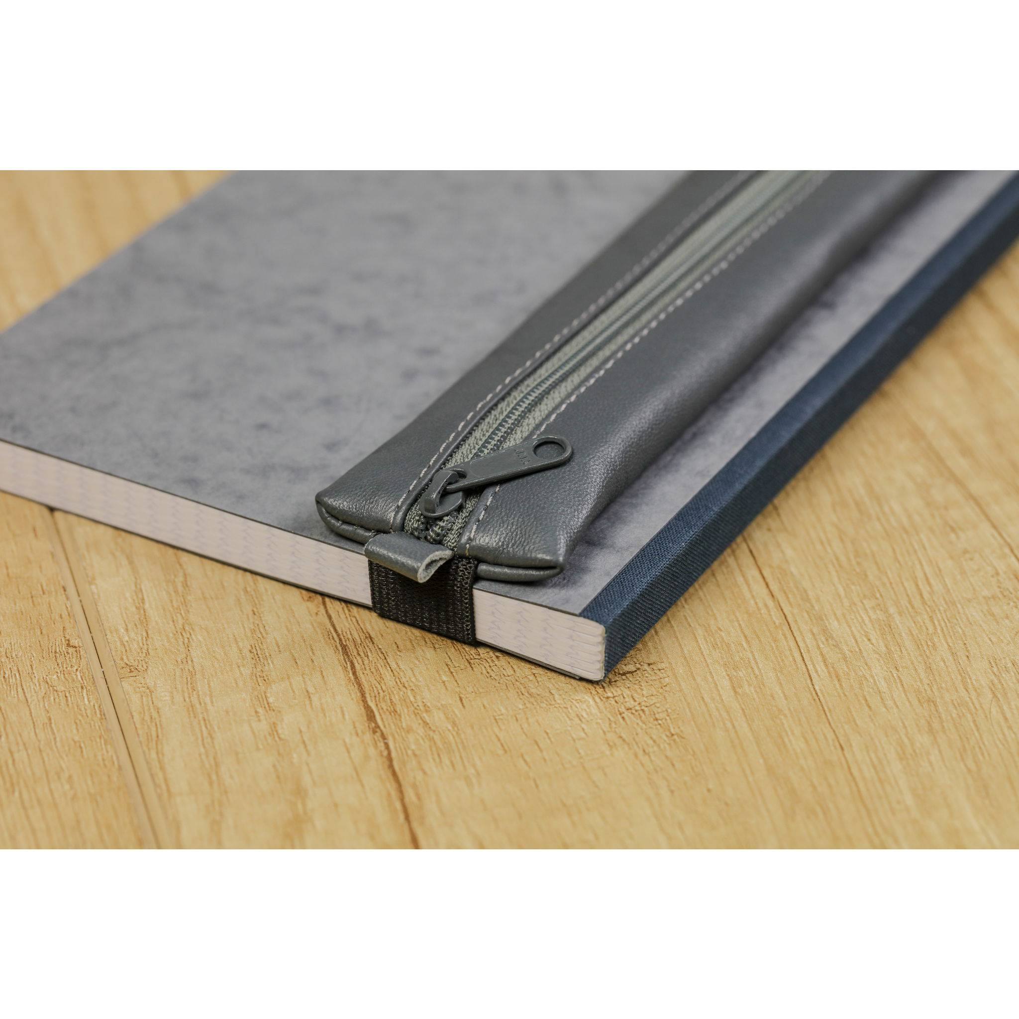 Clairefontaine 5x Schlampermäppchen Leder Notizbuch, 20x4,5 cm Grau 77040C