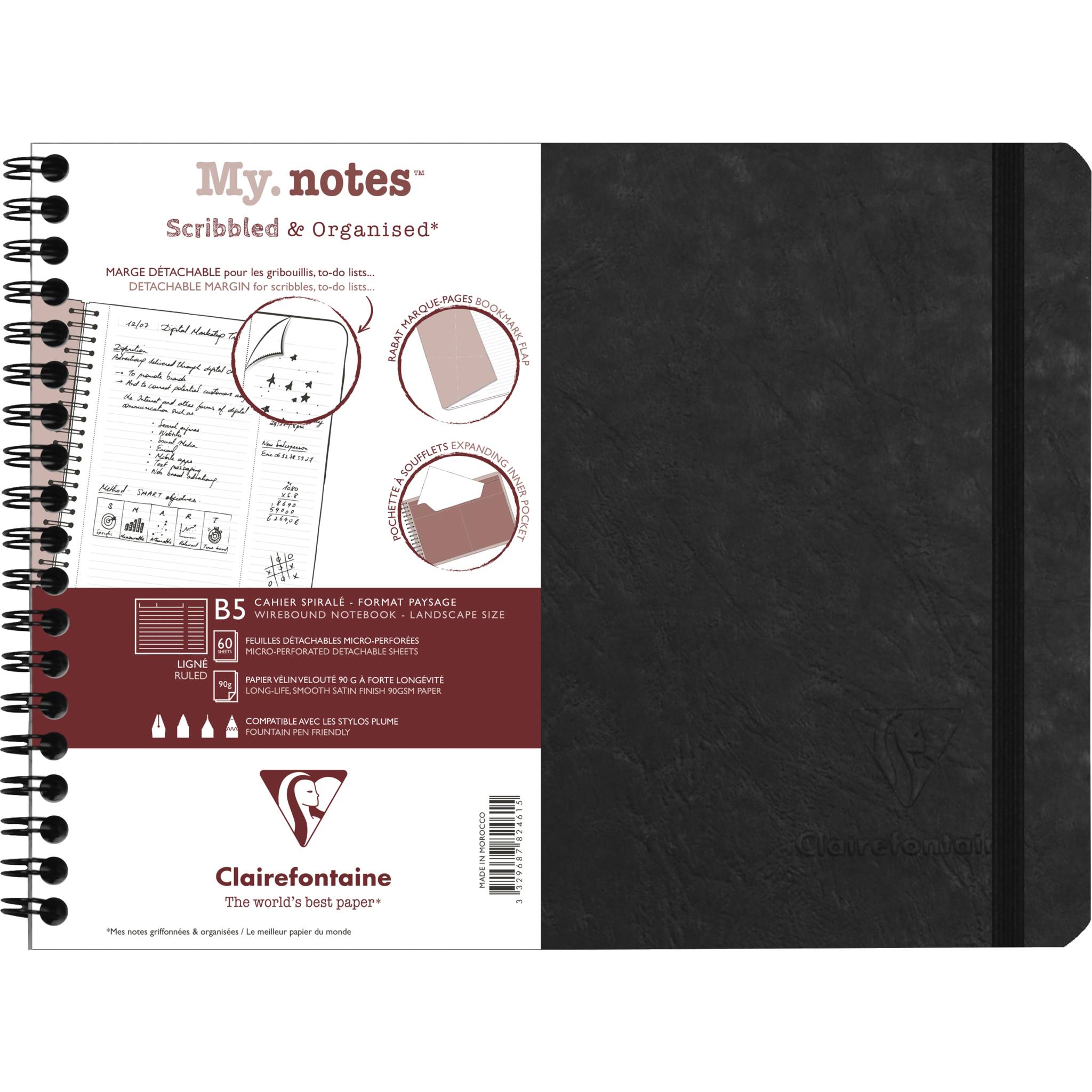 Clairefontaine 5x My.Notes Age Bag Spiralheft B5 60 Bl liniert Schwarz 782461C