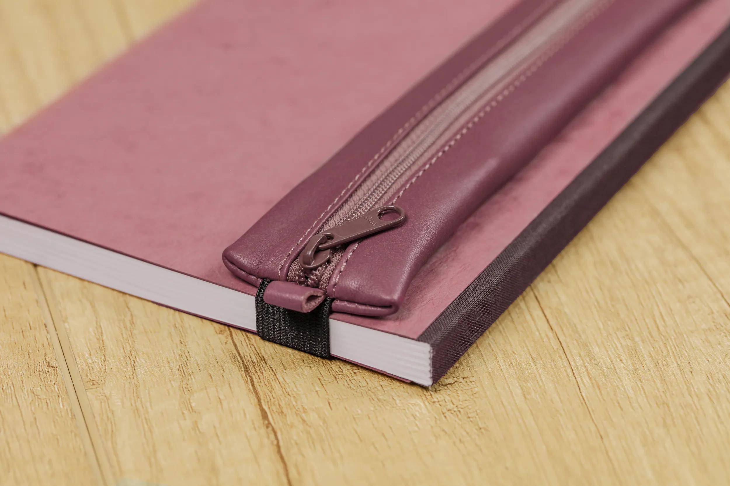 Clairefontaine 5x Schlampermäppchen Leder Notizbuch, 20x4,5 cm Antikrosa 77041C