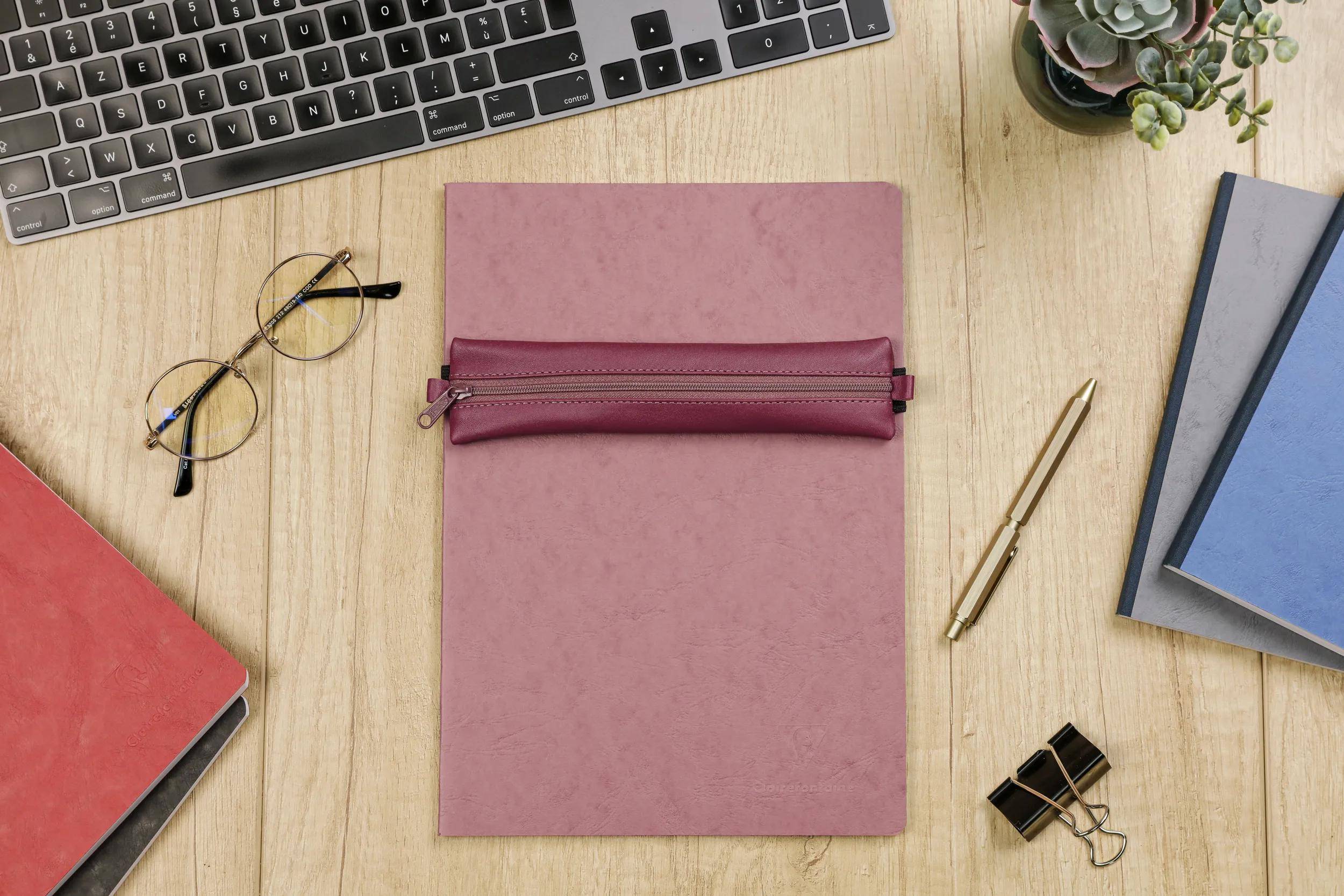 Clairefontaine 5x Schlampermäppchen Leder Notizbuch, 20x4,5 cm Antikrosa 77041C