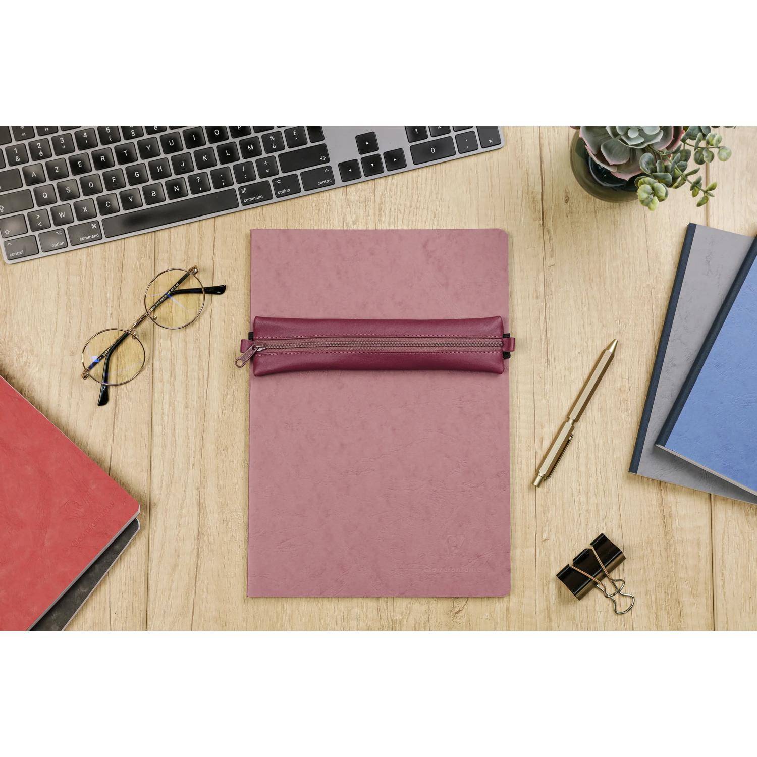 Clairefontaine 5x Schlampermäppchen Leder Notizbuch, 20x4,5 cm Antikrosa 77041C