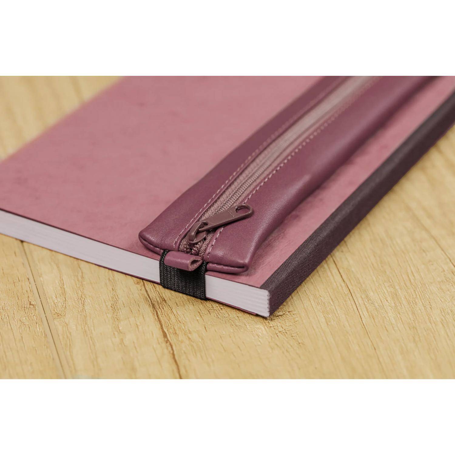 Clairefontaine 5x Schlampermäppchen Leder Notizbuch, 20x4,5 cm Antikrosa 77041C