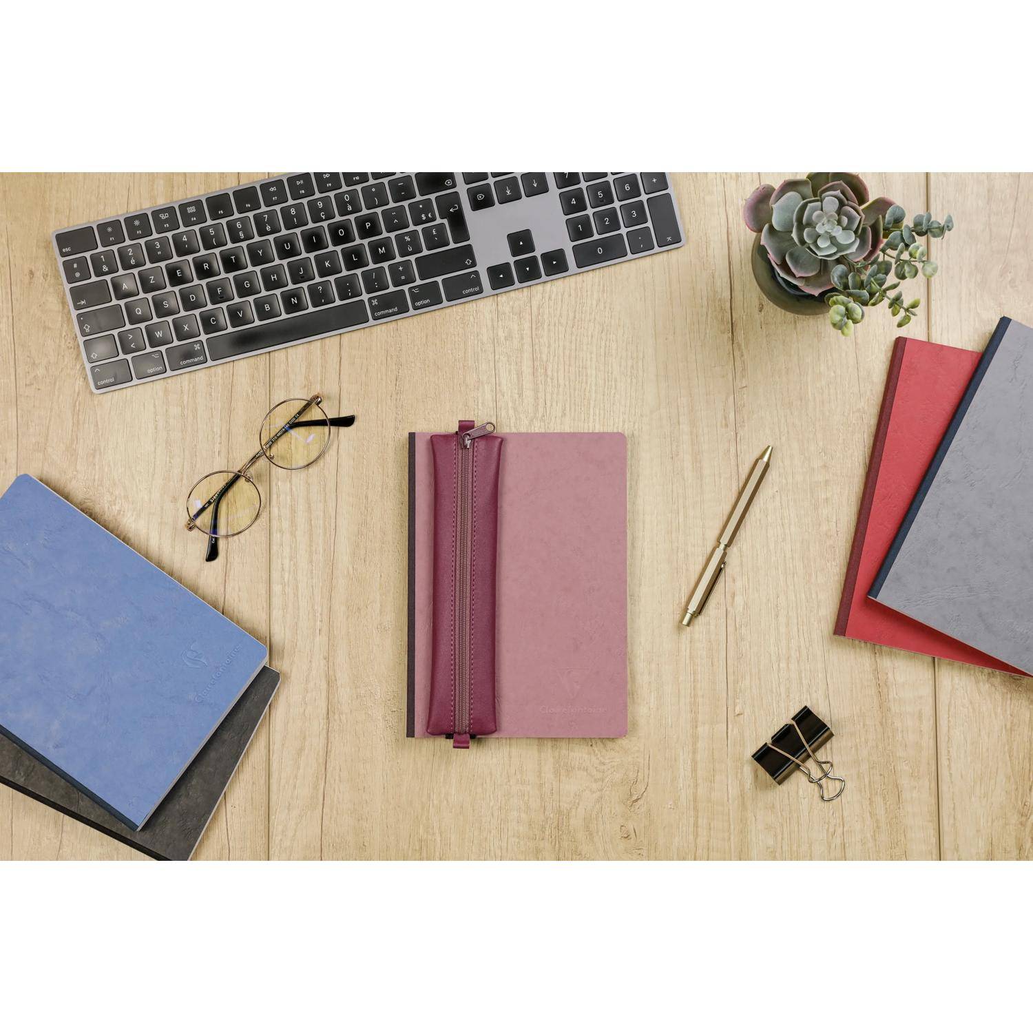 Clairefontaine 5x Schlampermäppchen Leder Notizbuch, 20x4,5 cm Antikrosa 77041C