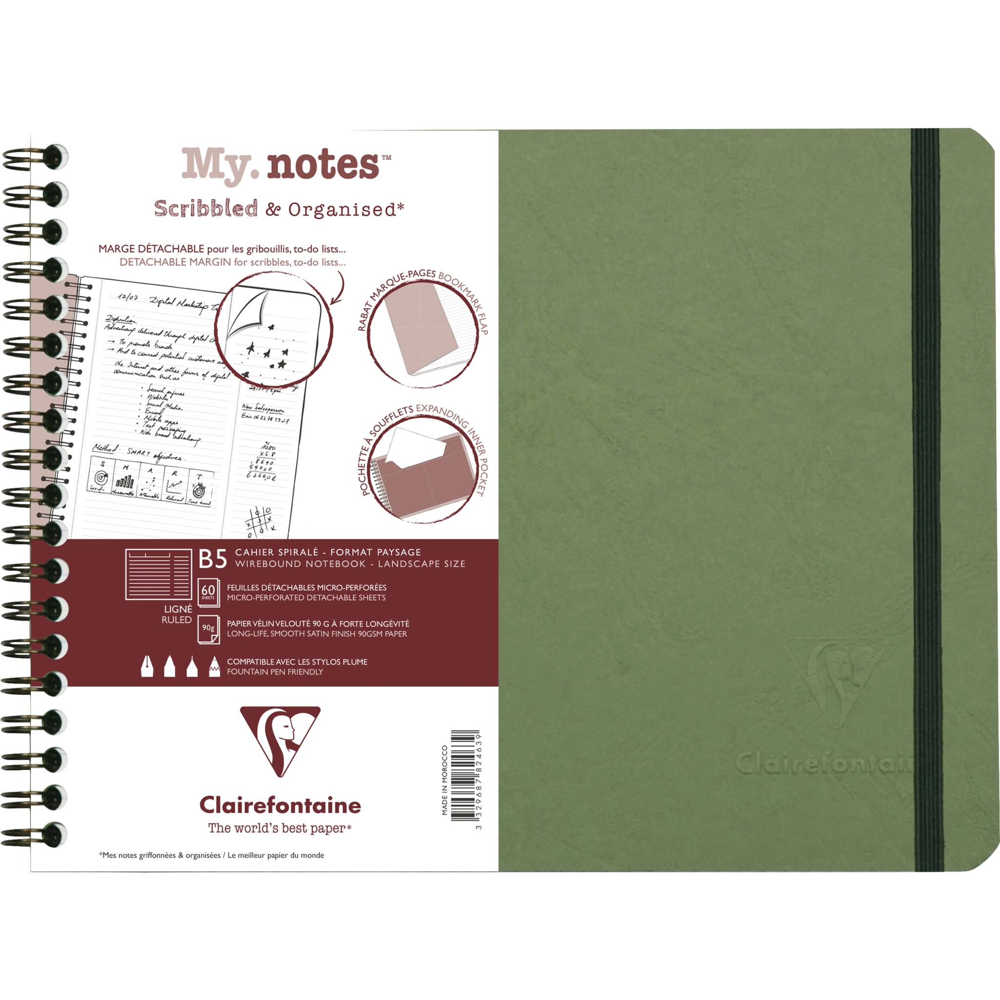 Clairefontaine 5x My.Notes Age Bag Spiralheft B5 60 Blatt liniert Grün 782463C
