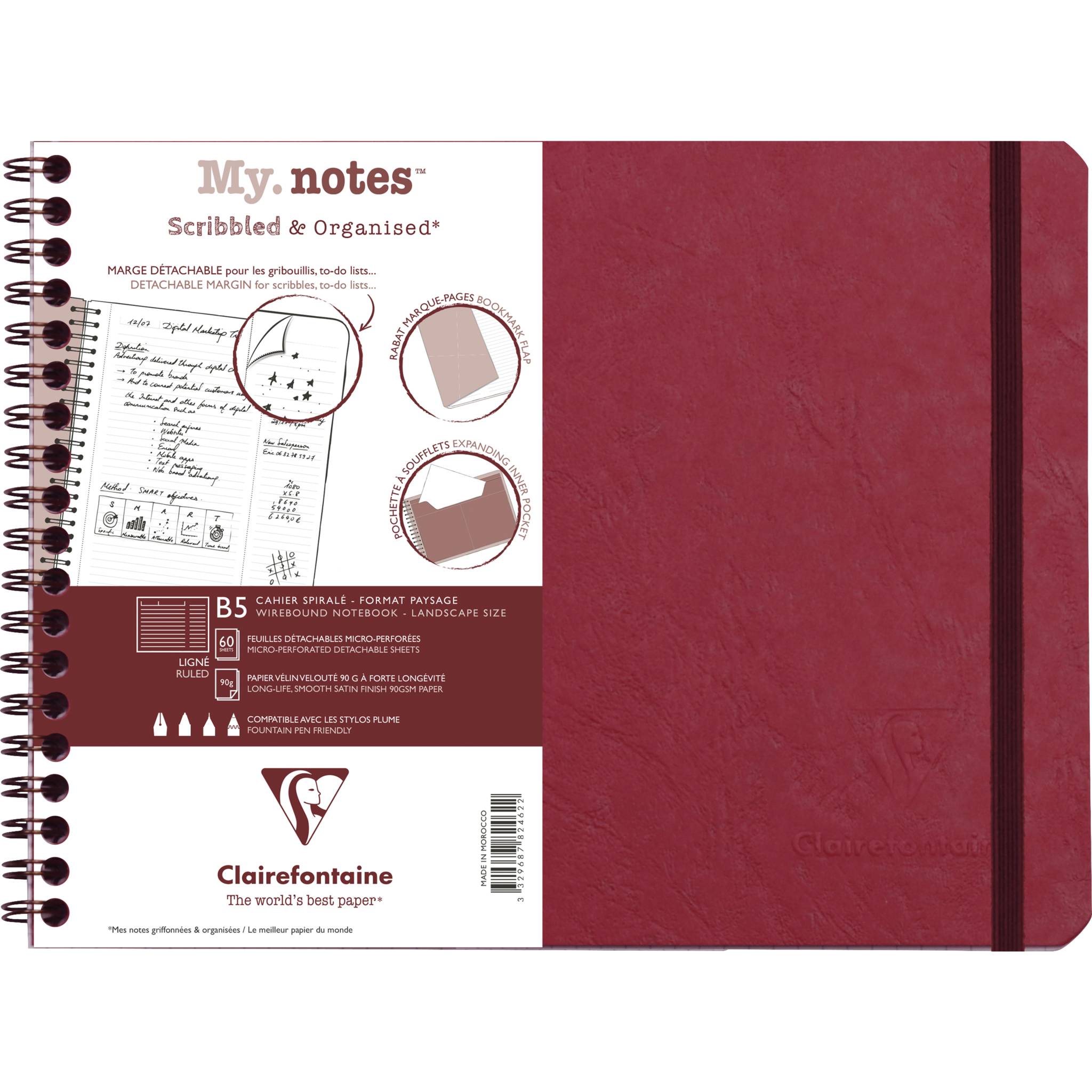 Clairefontaine 5x My.Notes Age Bag Spiralheft B5 60 Blatt liniert Rot 782462C