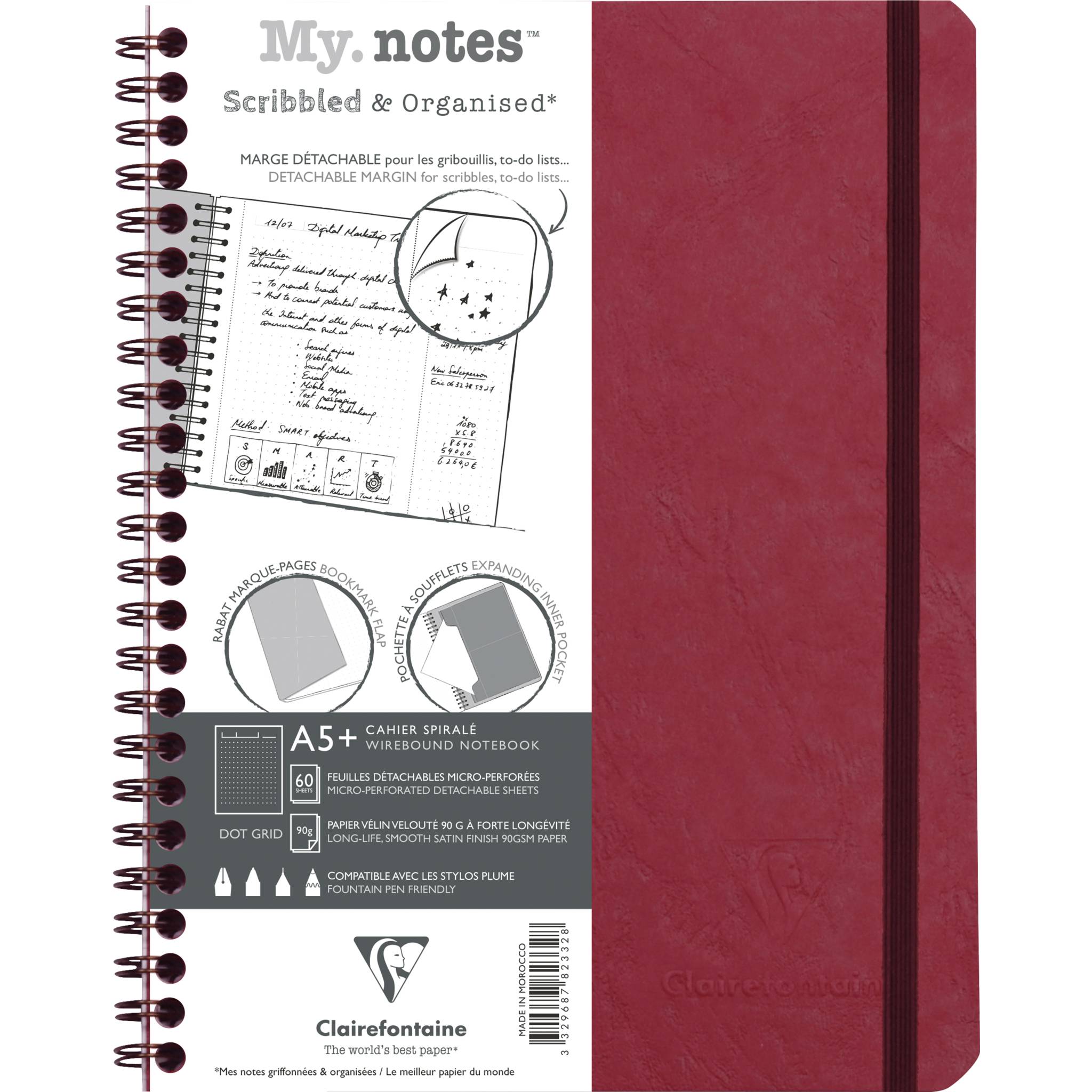 Clairefontaine 5x My.Notes Age Bag Spiralheft A5+, 60 Blatt Rot 782332C