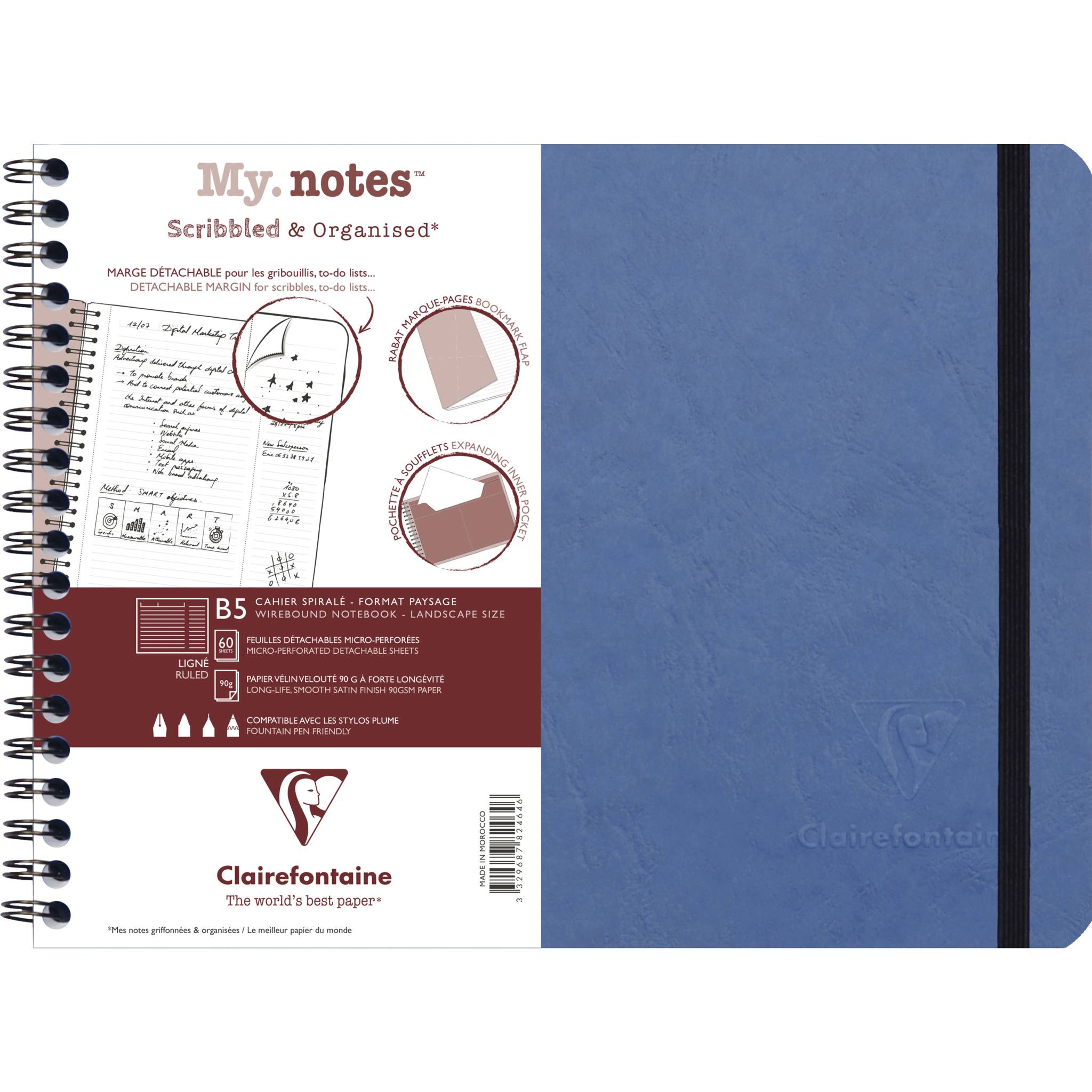 Clairefontaine 5x My.Notes Age Bag Spiralheft B5 60 Blatt liniert Blau 782464C