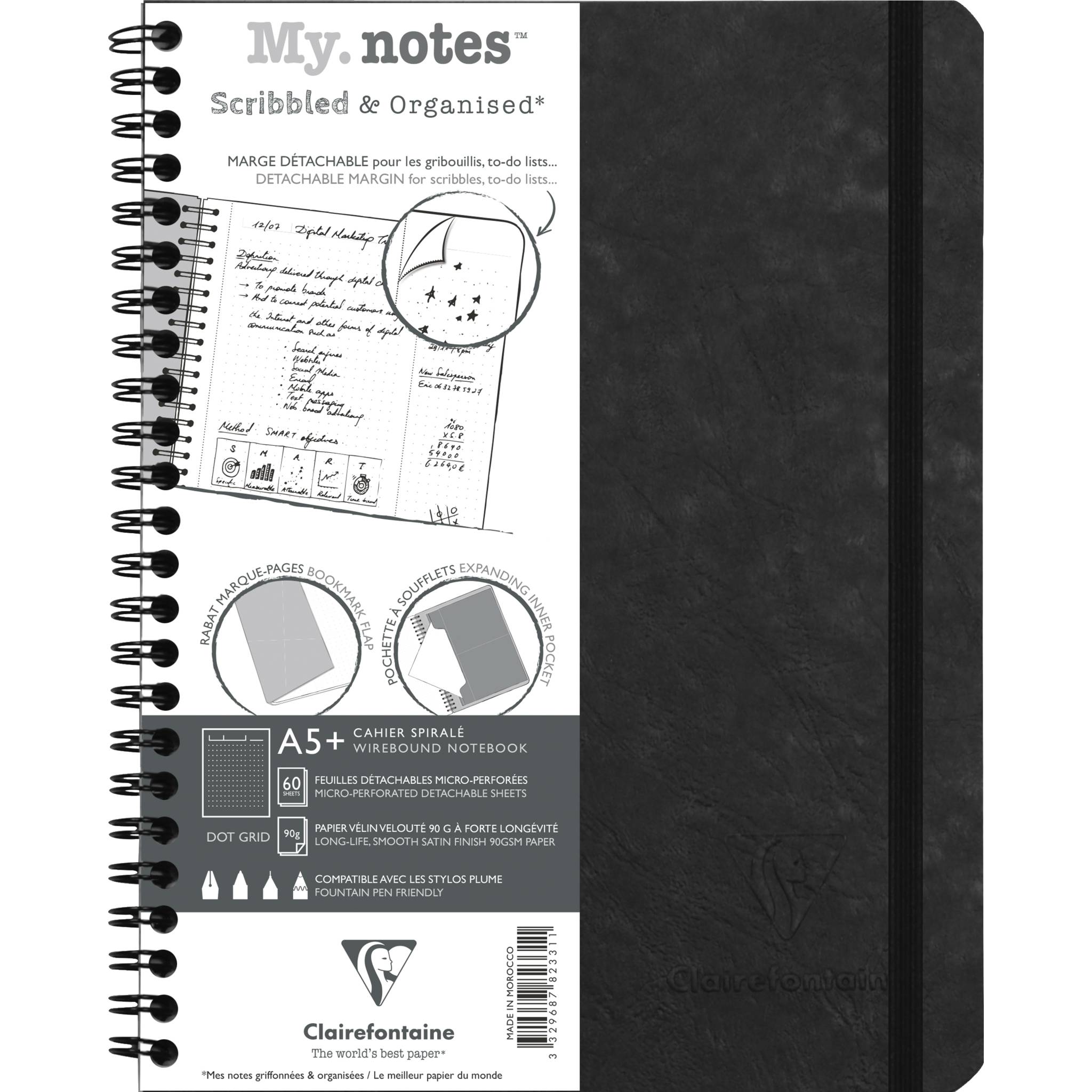 Clairefontaine 5x My.Notes Age Bag Spiralheft A5 60 Blatt Schwarz 782331C