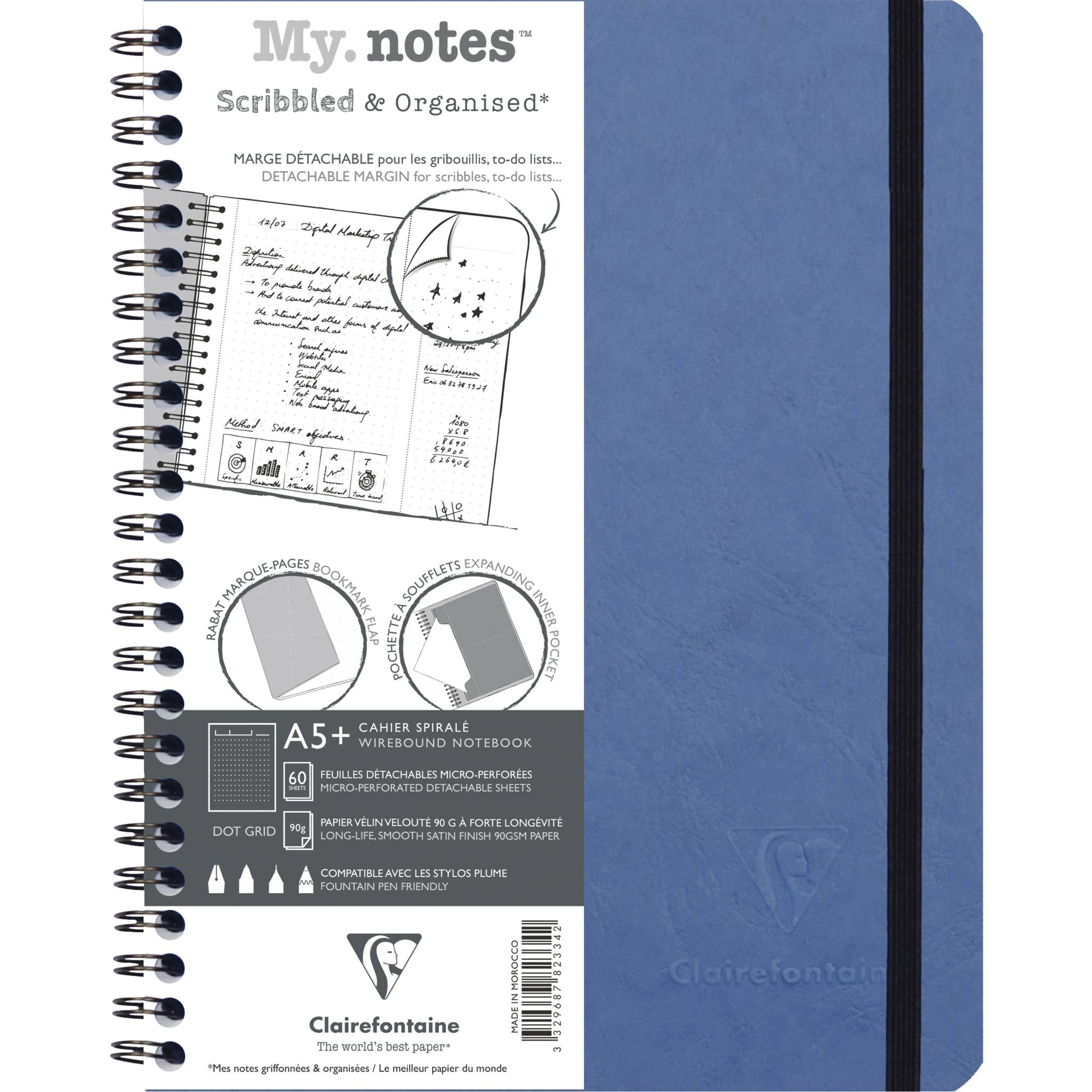 Clairefontaine 5x My.Notes Age Bag Spiralheft A5+, 60 Blatt Blau 782334C