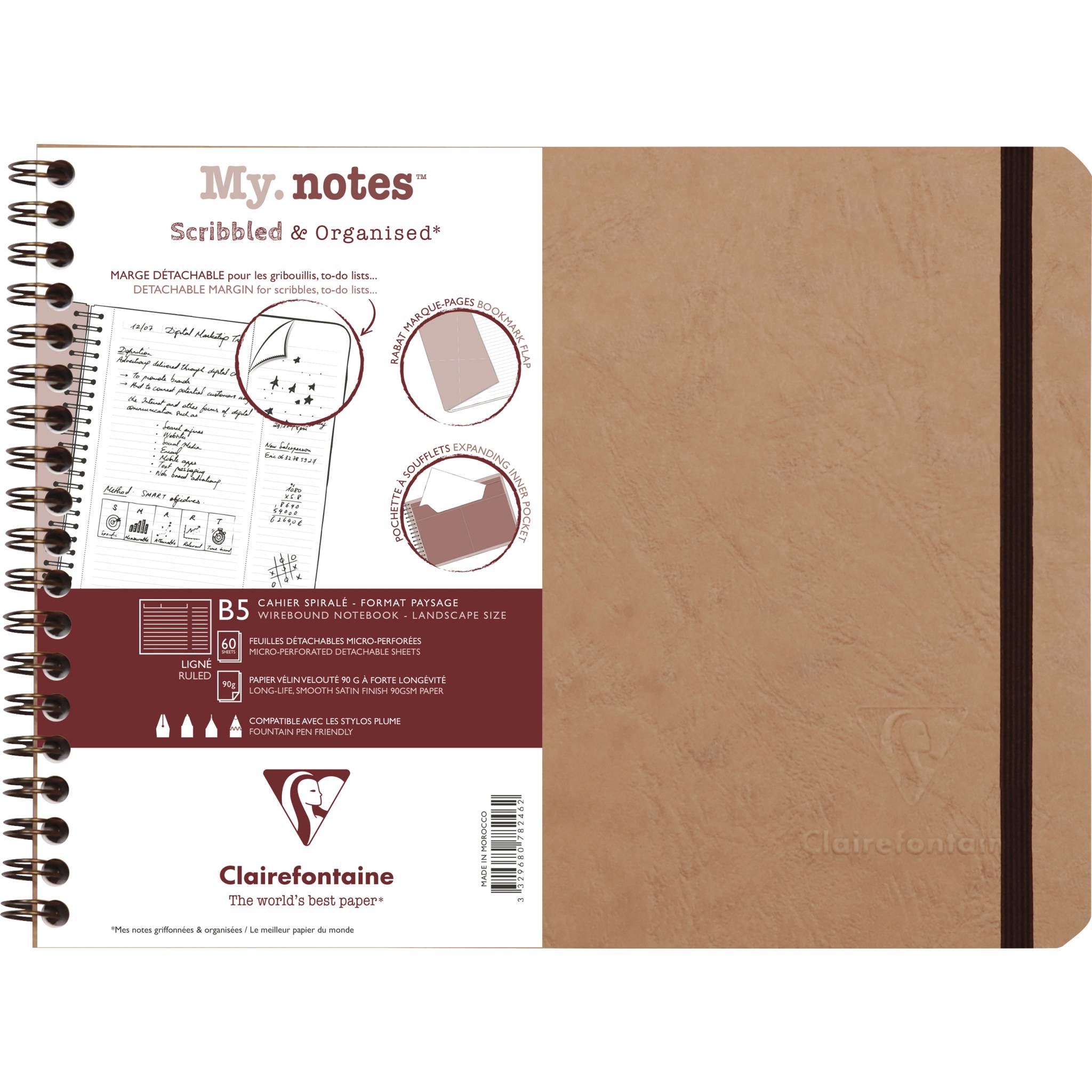 Clairefontaine 5x My.Notes Age Bag Spiralheft B5 60 Blatt liniert Tabak 78246C
