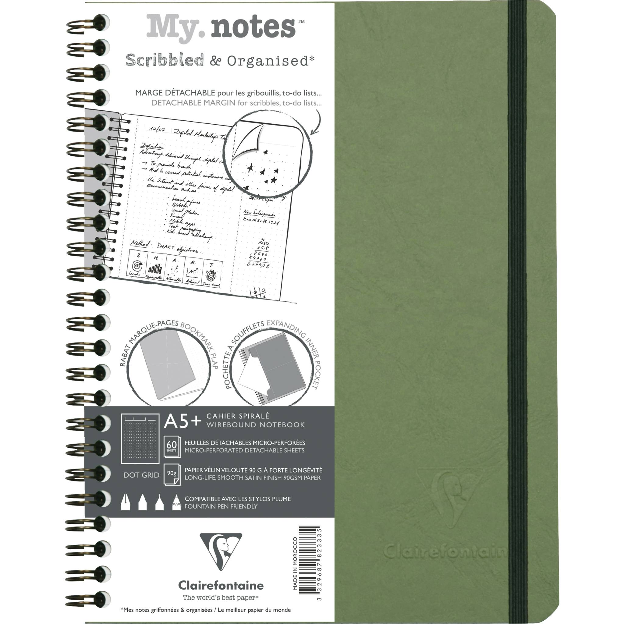 Clairefontaine 5x My.Notes Age Bag Spiralheft A5+, 60 Blatt Grün 782333C
