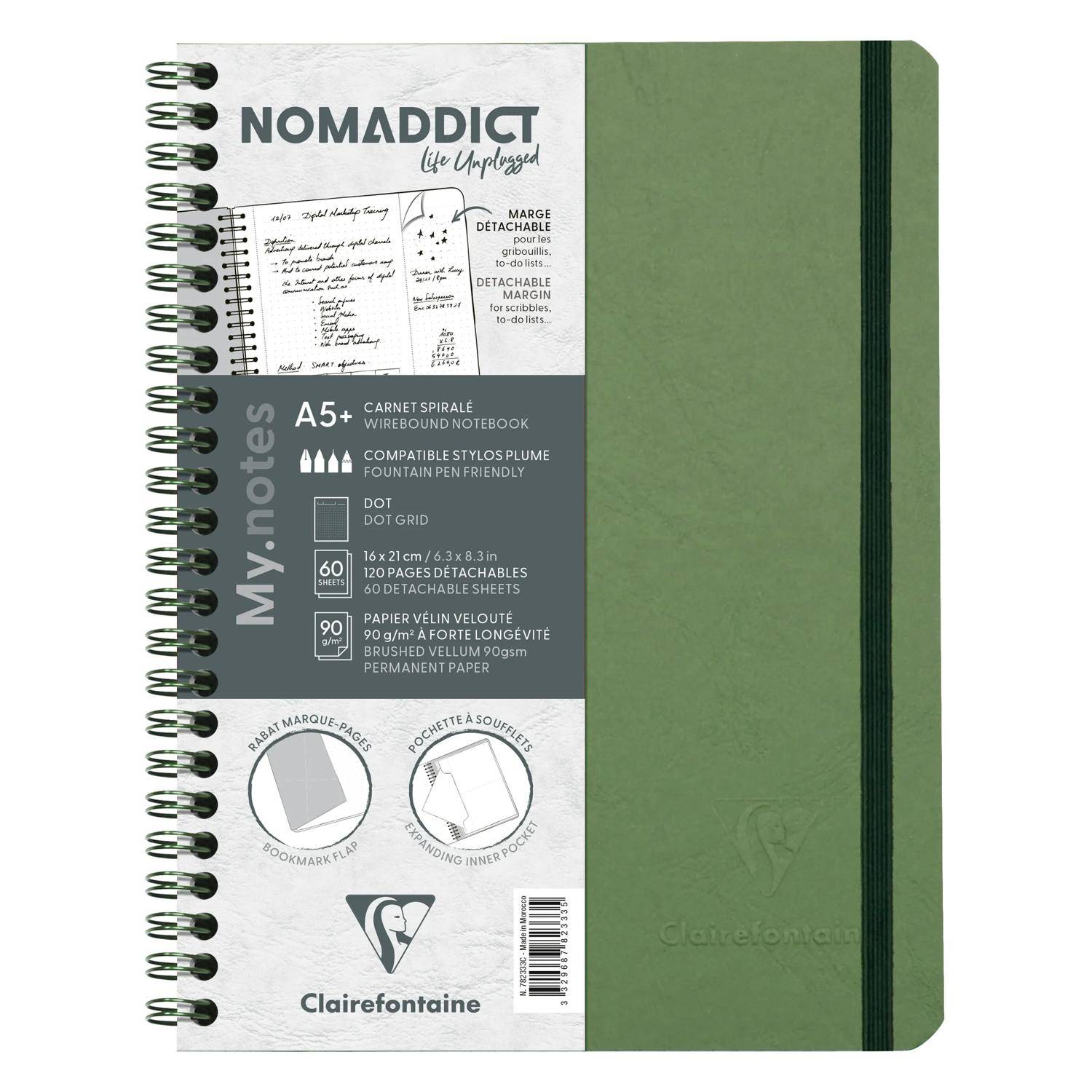 Clairefontaine 5x My.Notes Age Bag Spiralheft A5+, 60 Blatt Grün 782333C