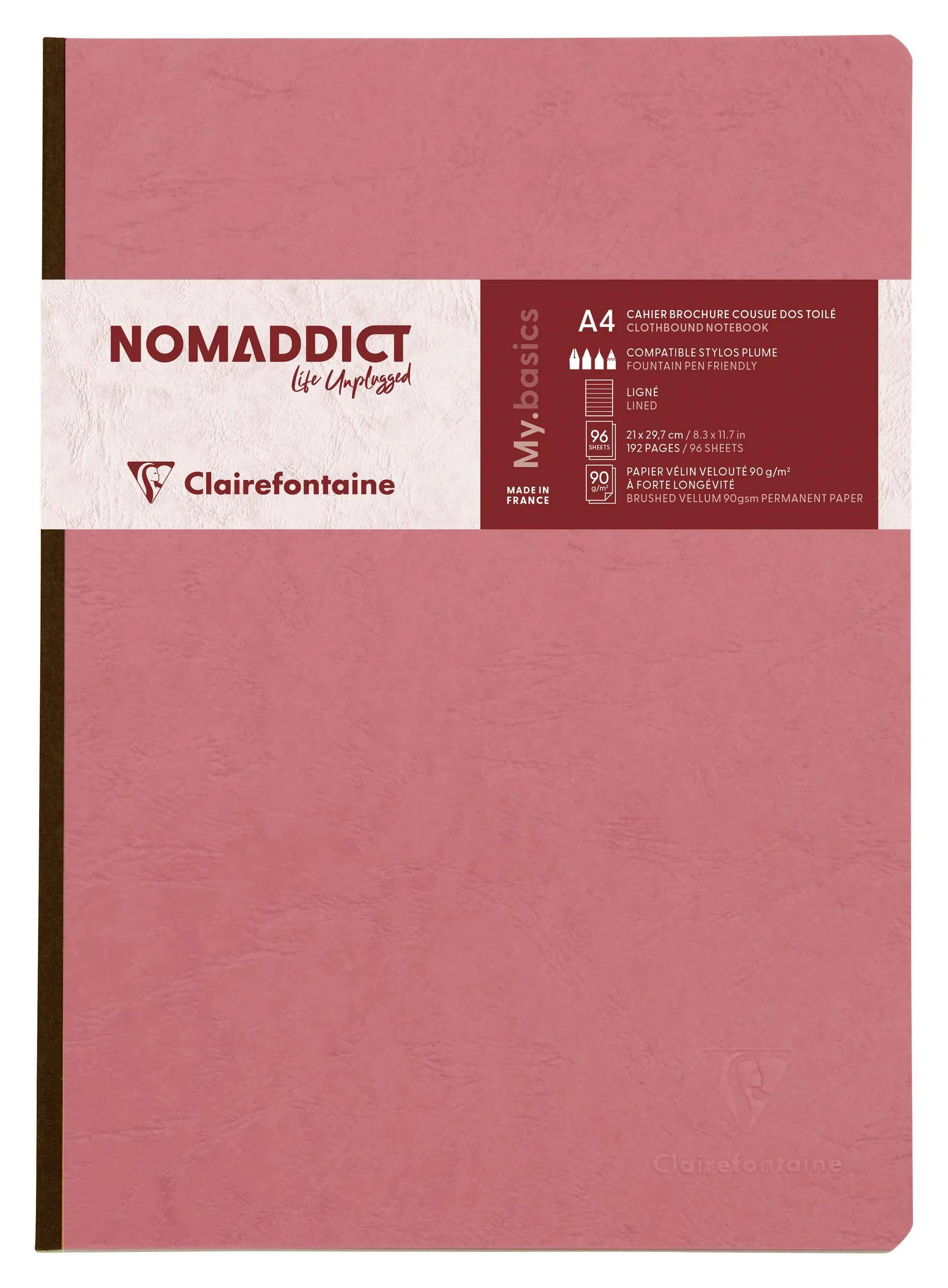 Clairefontaine 5x Notizbuch A4, Leinenrücken, 96 Bl liniert Antikrosa 791466C