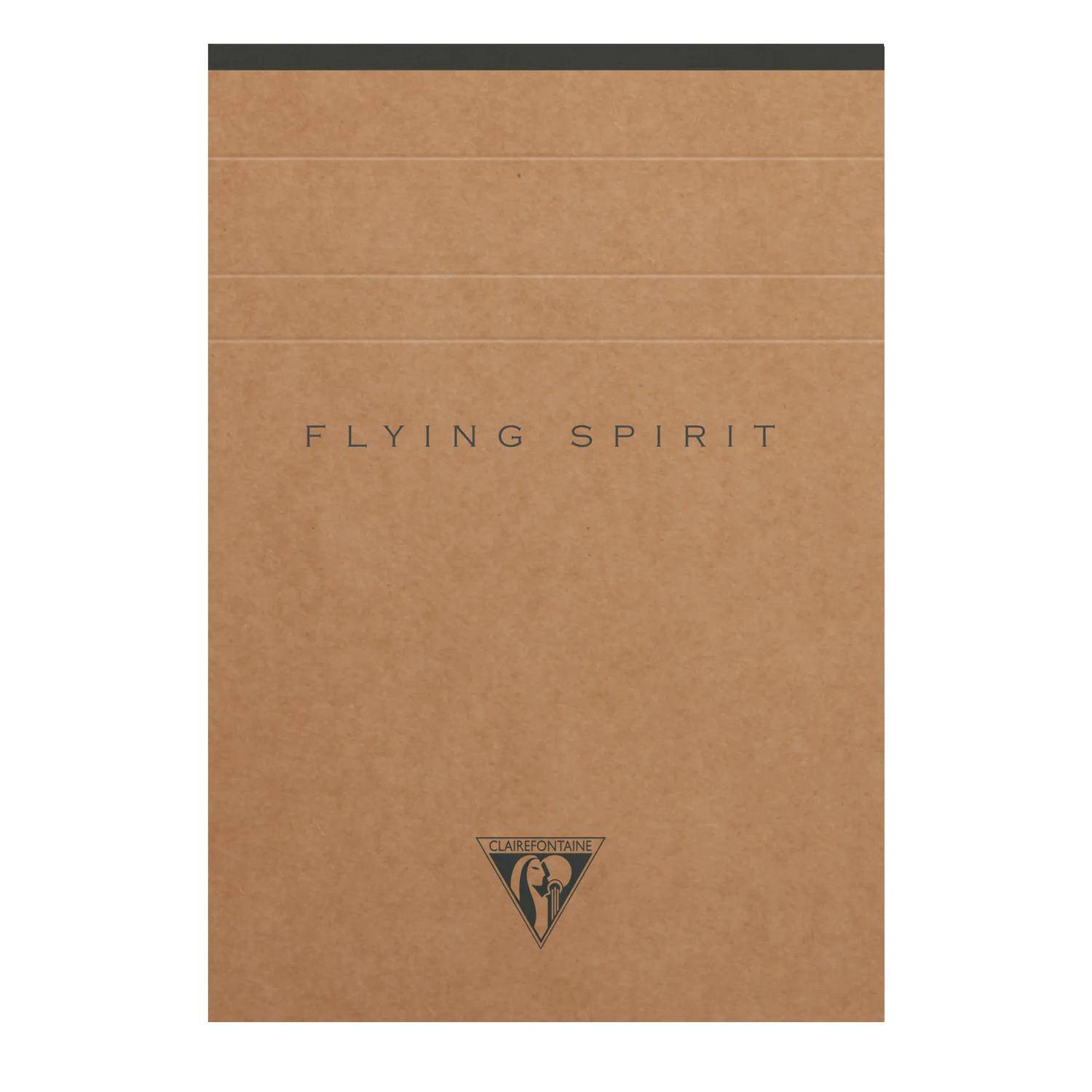 Braunes Notizbuch-Cover mit der Aufschrift „FLYING SPIRIT