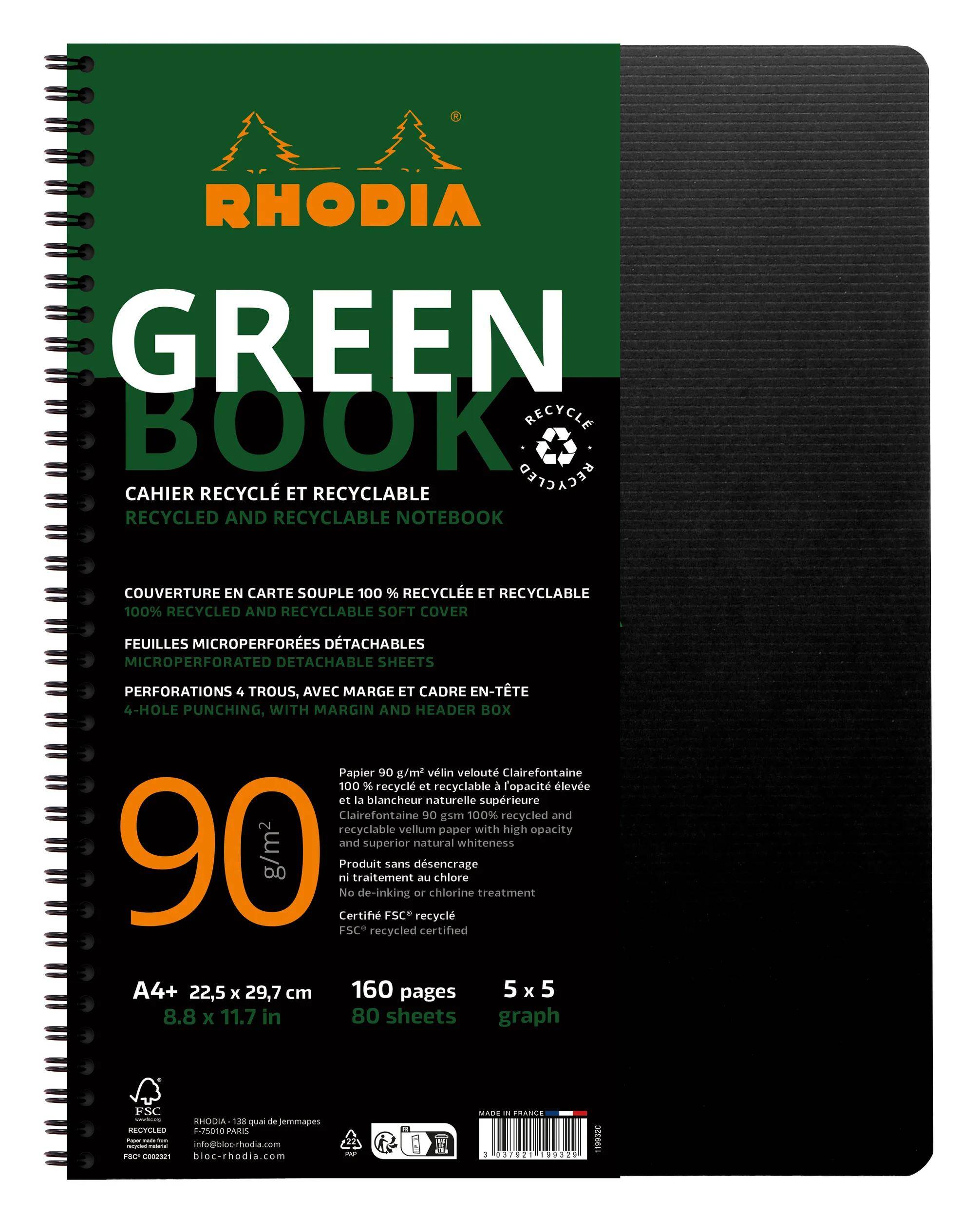 Rhodia 5x Notizbuch A4+ 350 g/m2, 80 Bl kariert gelocht, 90 g/m2 Schwarz 119932C