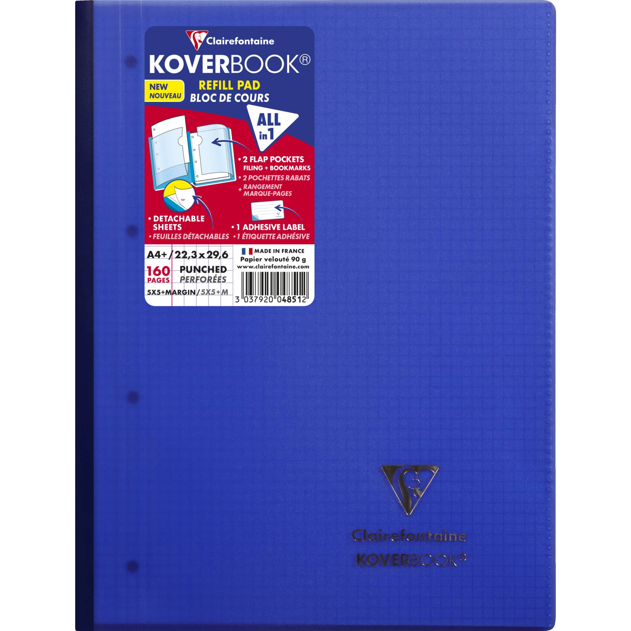 Clairefontaine 5x Koverbook Kursblock A4+ 80 Blatt - Sortiert 4851C