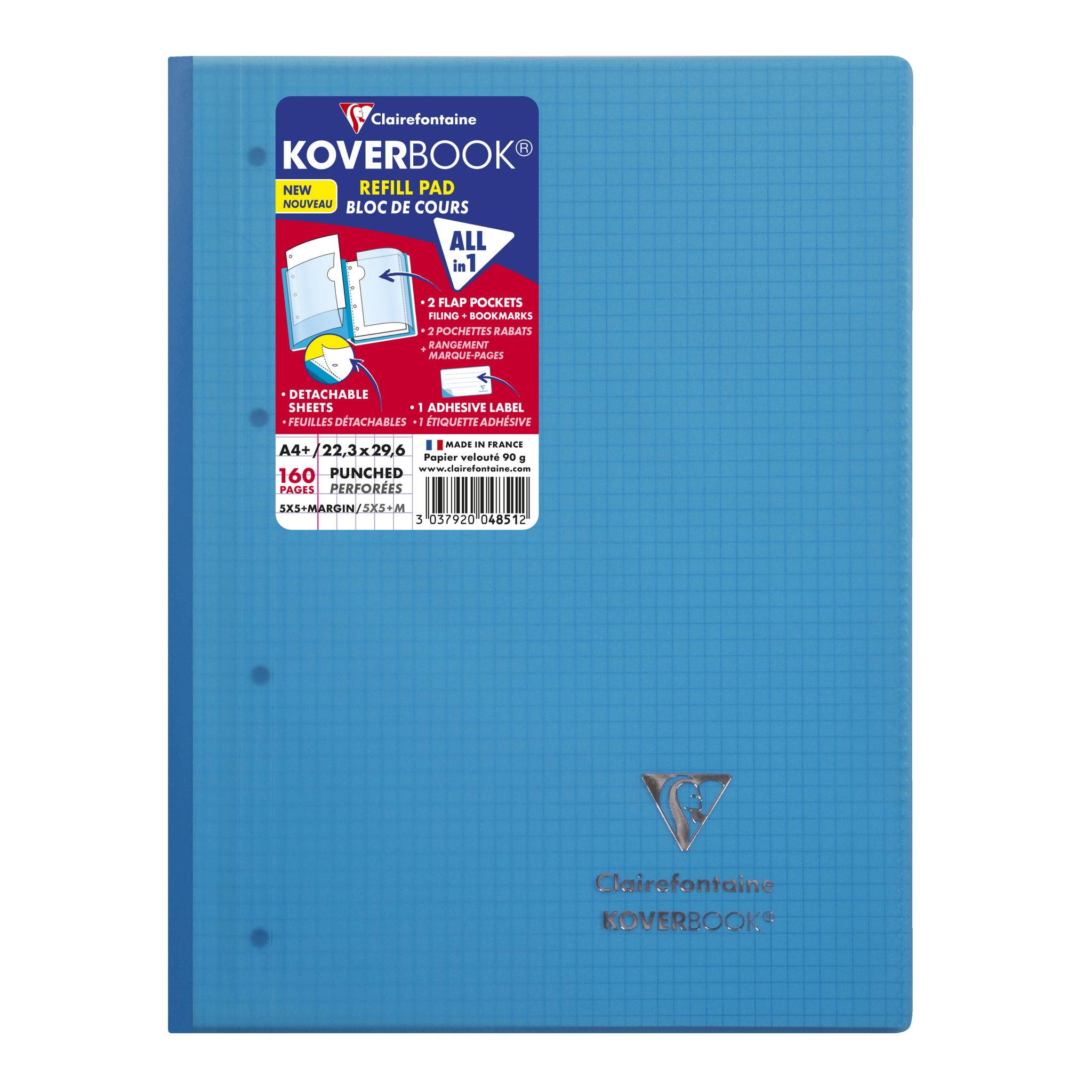 Clairefontaine 5x Koverbook Kursblock A4+ 80 Blatt - Sortiert 4851C