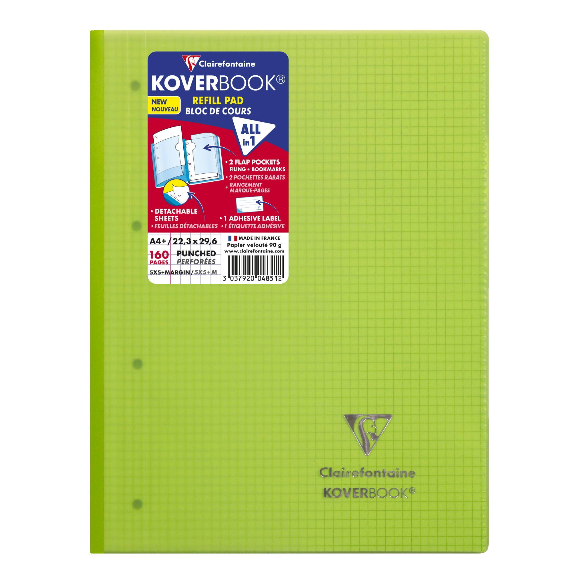 Clairefontaine 5x Koverbook Kursblock A4+ 80 Blatt - Sortiert 4851C