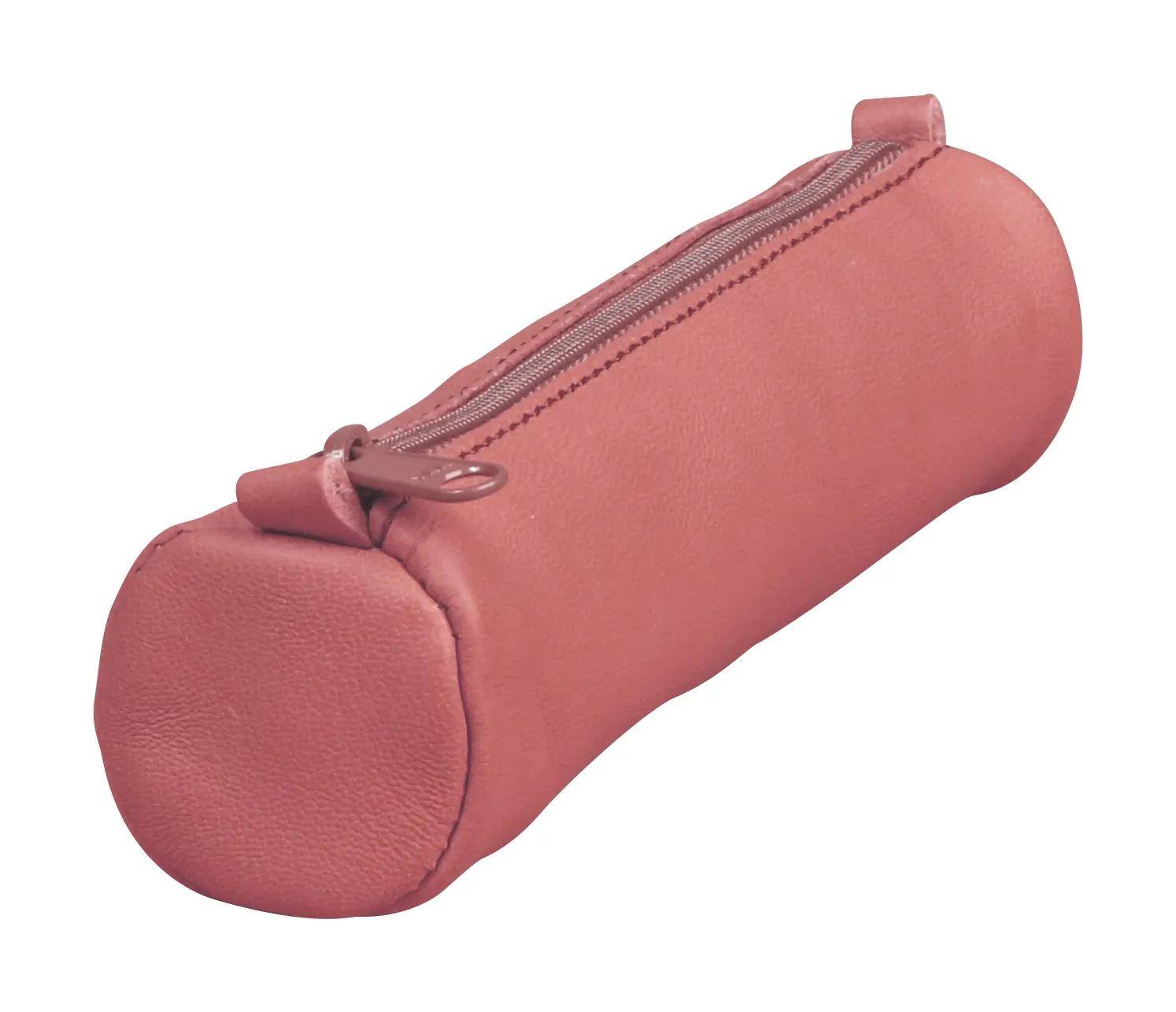 Clairefontaine 8x Schlampermäppchen Leder, rund 18,5xØ4 cm Antikrosa 77020C