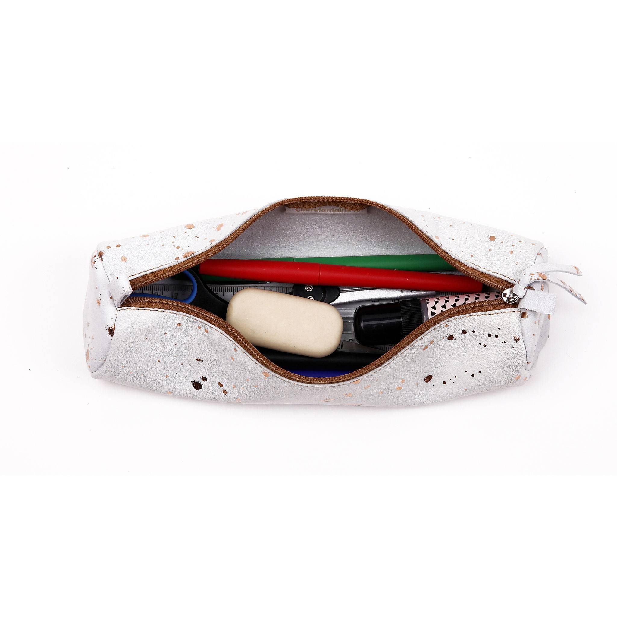 Clairefontaine 4x Schlampermäppchen aus Leder Cosmicuir Ø5,5x22cm Kupfer 400060C