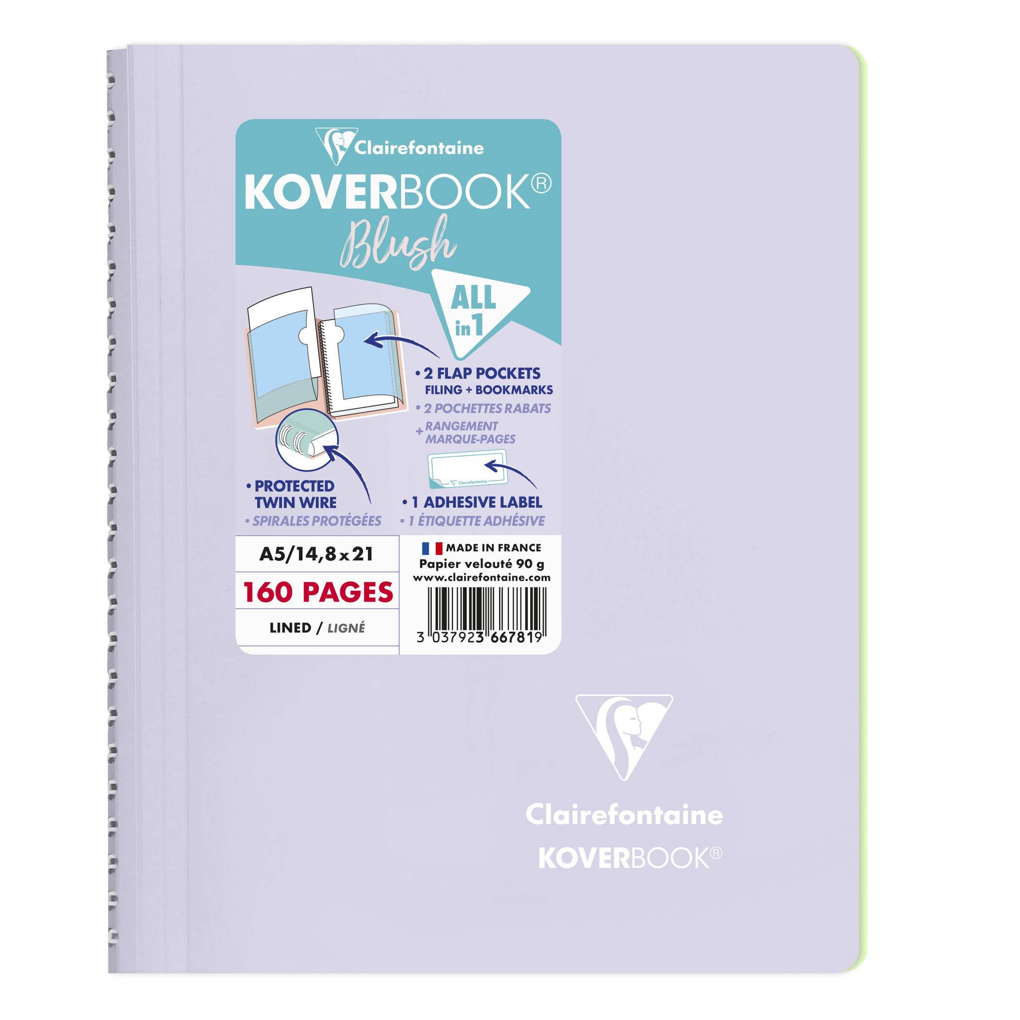 Clairefontaine 5x PP Spiralblock A5 80 Blatt liniert - Sortiert 366781C