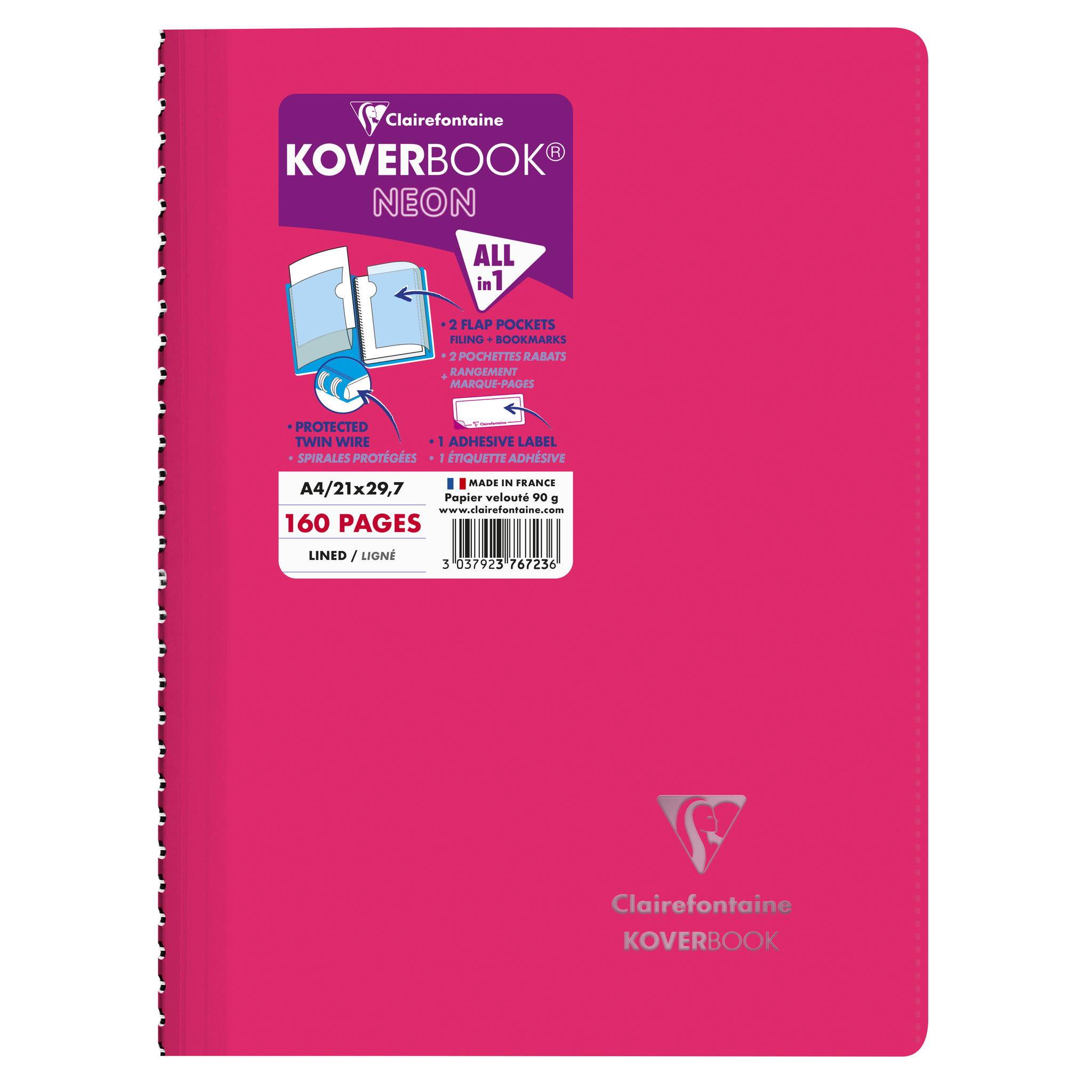 Clairefontaine 5x Neon Spiralbuch A4, 80 Blatt 90g, liniert - Sortiert 376723C