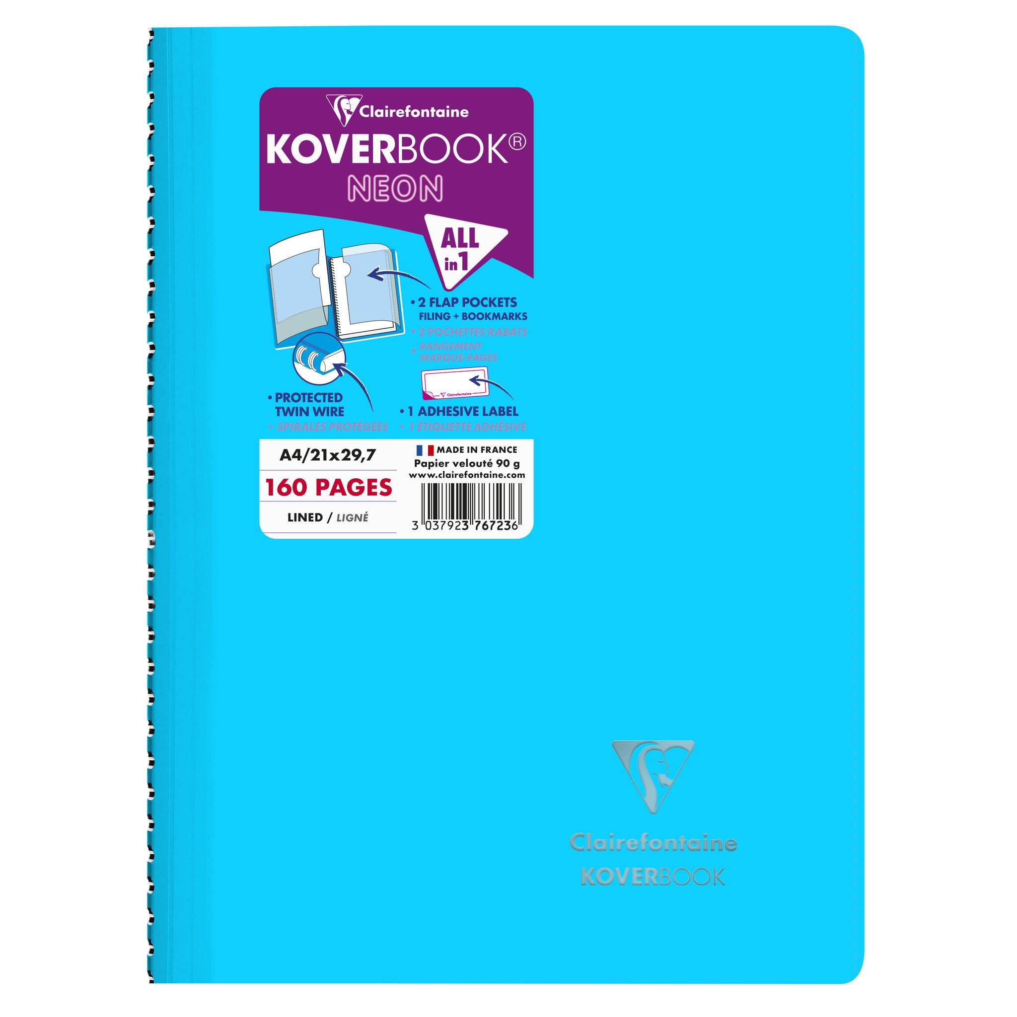 Clairefontaine 5x Neon Spiralbuch A4, 80 Blatt 90g, liniert - Sortiert 376723C