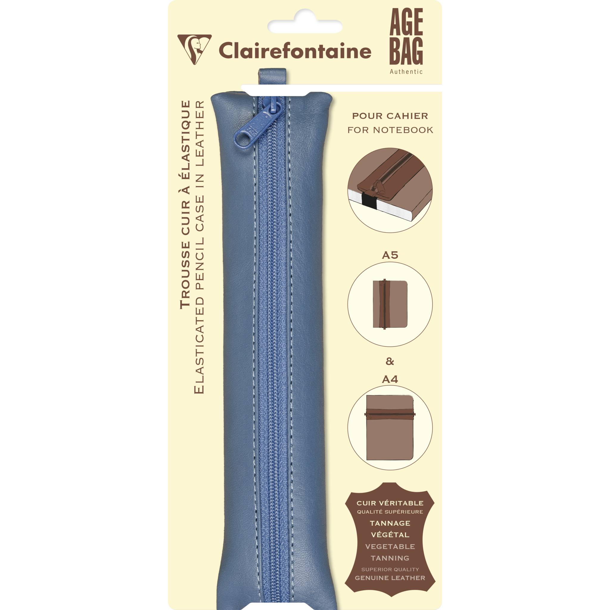 Clairefontaine 5x Schlampermäppchen Leder Notizbuch, 20x4,5 cm Blau 77039C