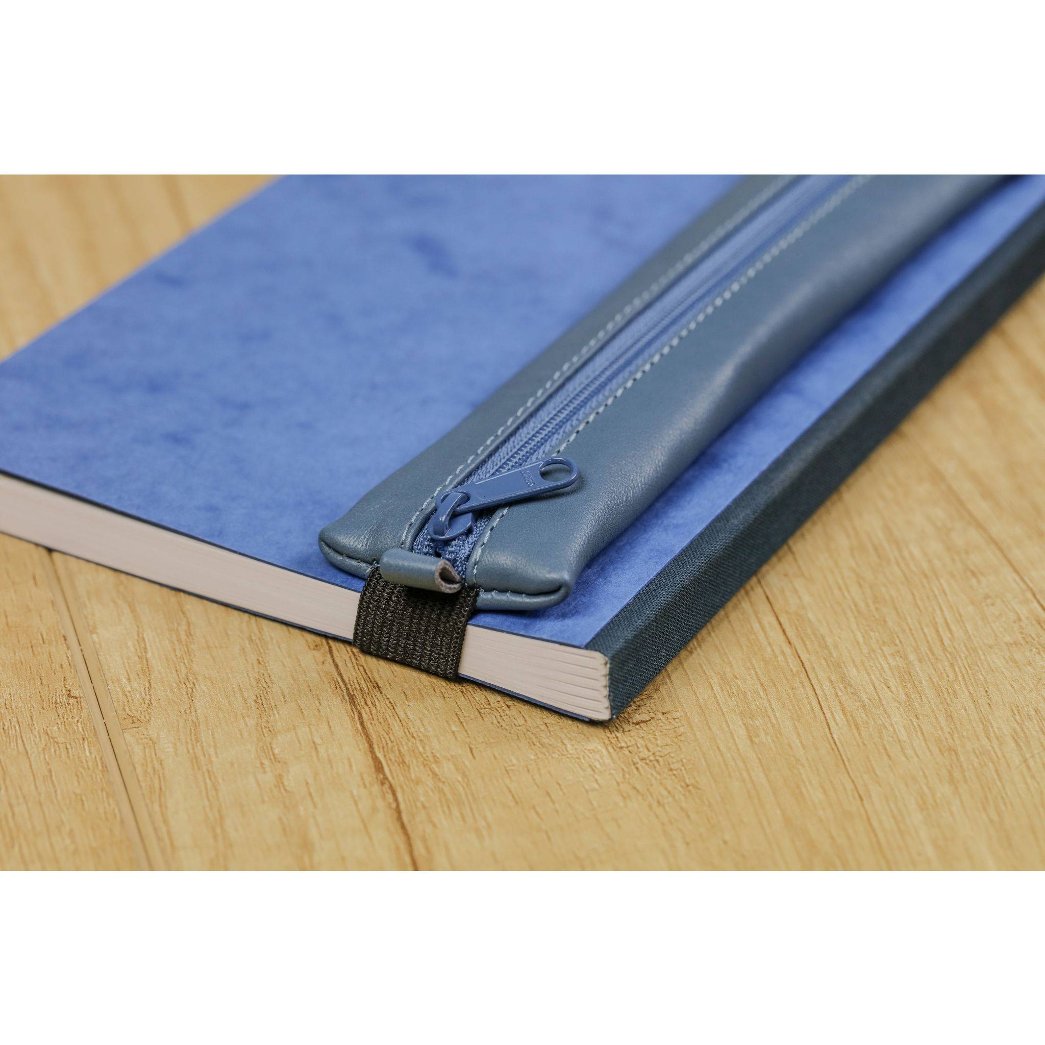 Clairefontaine 5x Schlampermäppchen Leder Notizbuch, 20x4,5 cm Blau 77039C