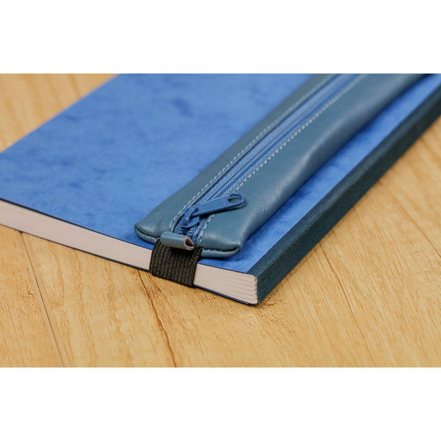 Clairefontaine 5x Schlampermäppchen Leder Notizbuch, 20x4,5 cm Blau 77039C