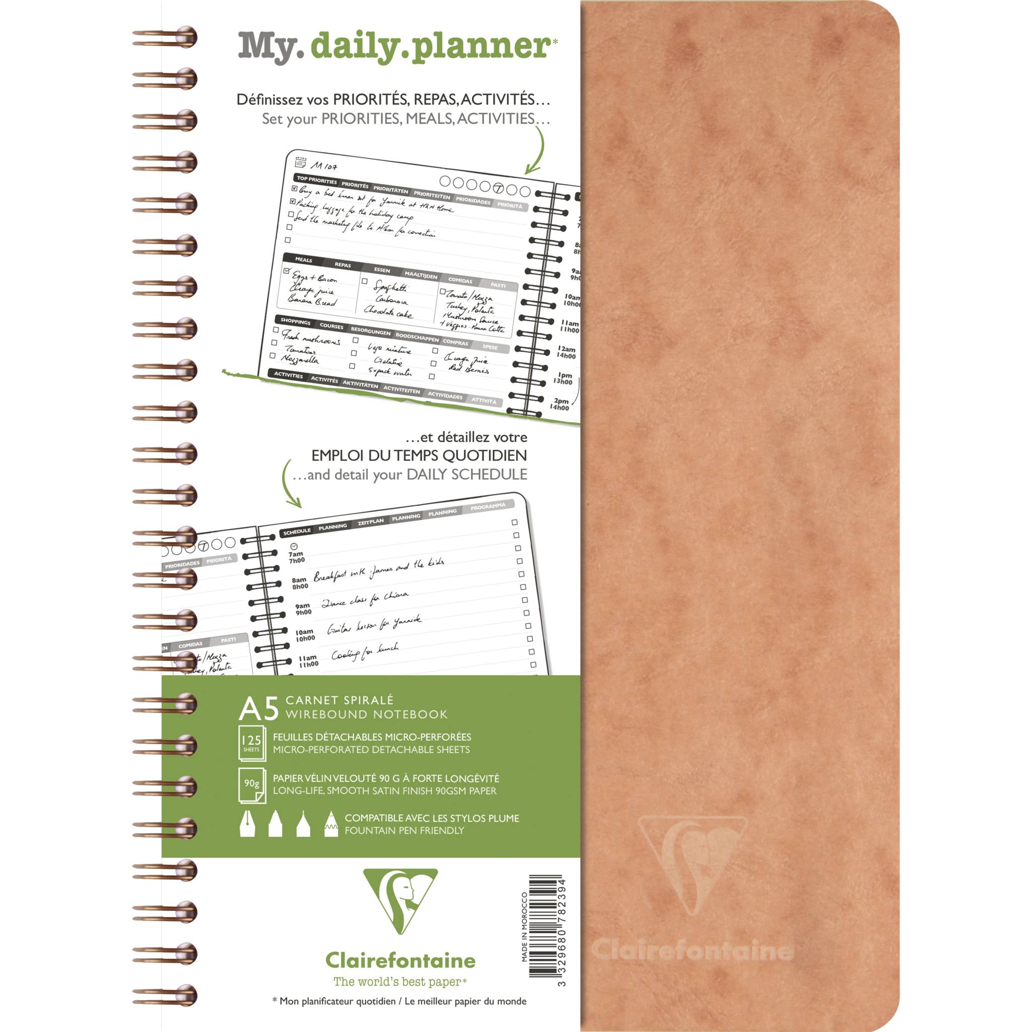 Clairefontaine 5x Kalenderbuch mit Doppelspirale A5 125 Blatt braun 78239C