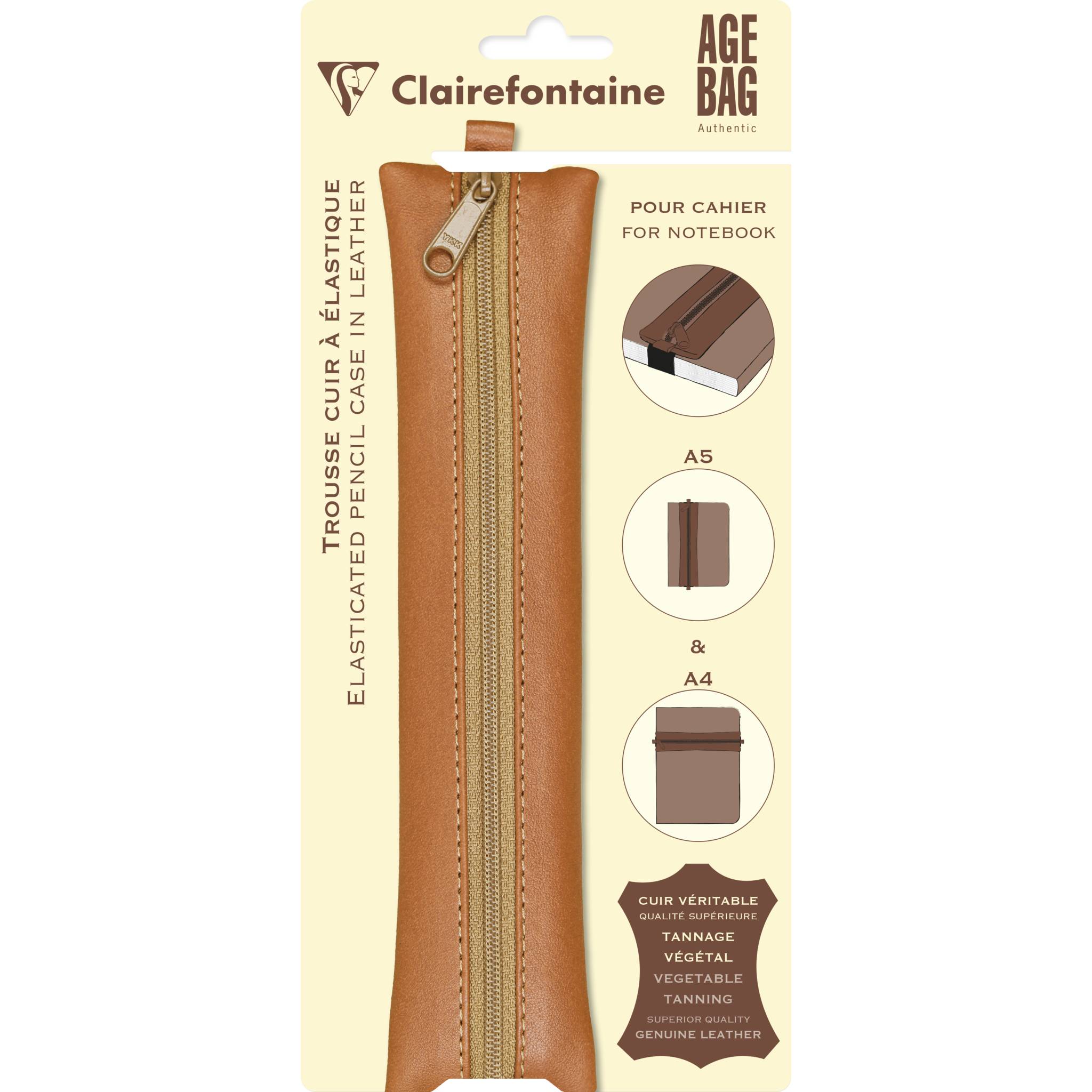Clairefontaine 5x Schlampermäppchen Leder Notizbuch, 20x4,5 cm Tabak 77036C