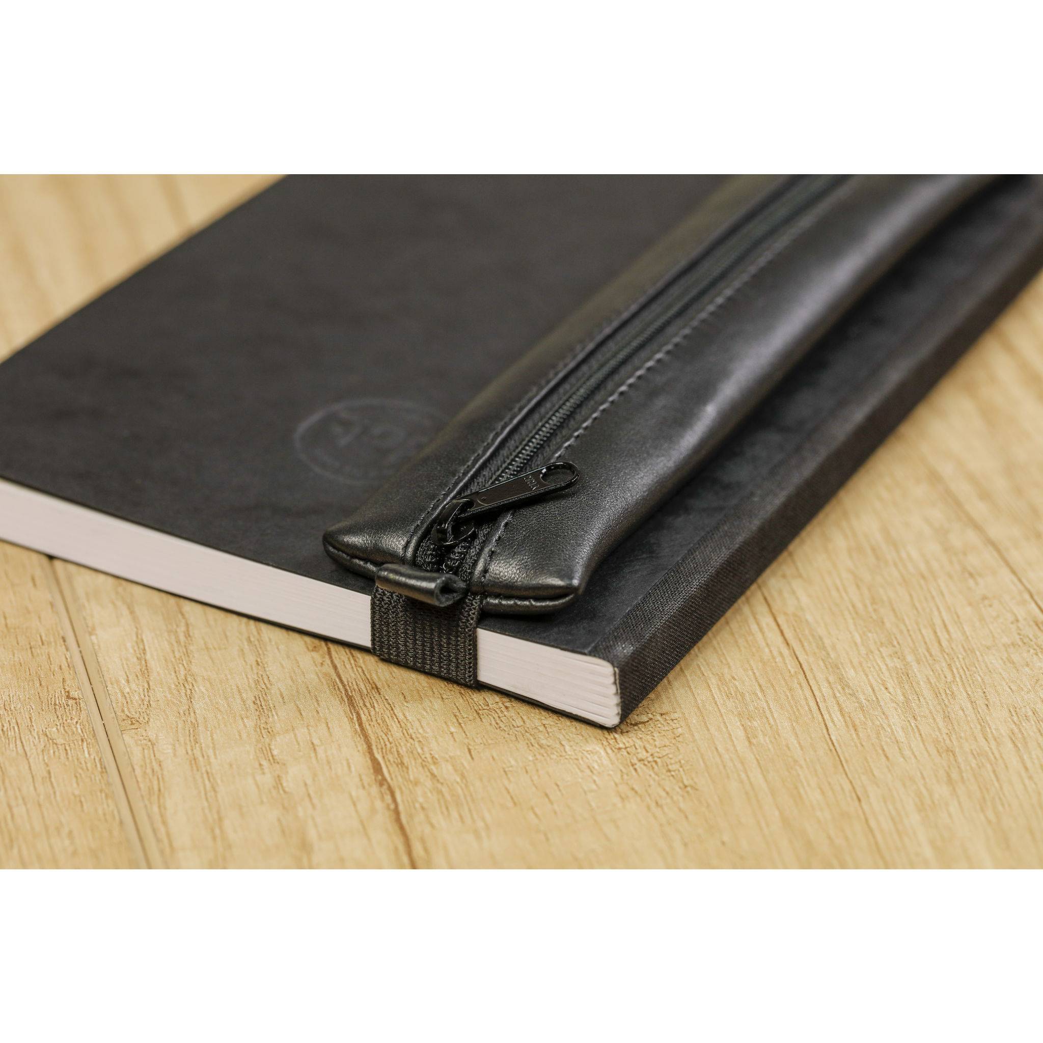 Clairefontaine 5x Schlampermäppchen Leder Notizbuch, 20x4,5 cm Schwarz 77037C