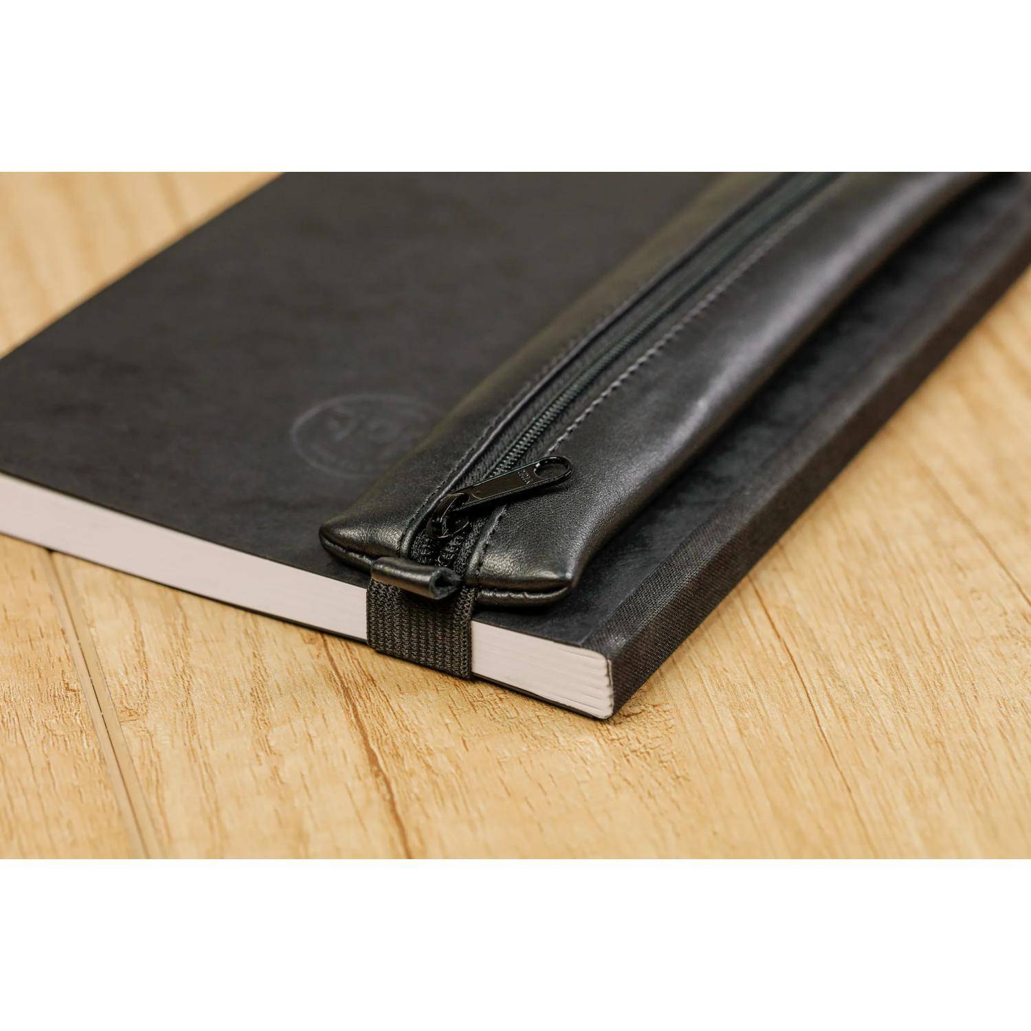 Clairefontaine 5x Schlampermäppchen Leder Notizbuch, 20x4,5 cm Schwarz 77037C