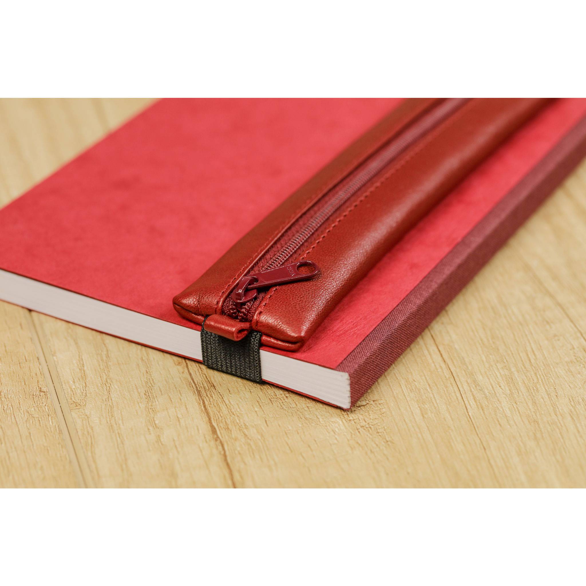 Clairefontaine 5x Flaches Schlampermäppchen Leder Notizbuch 20x4,5 cm Rot 77038C