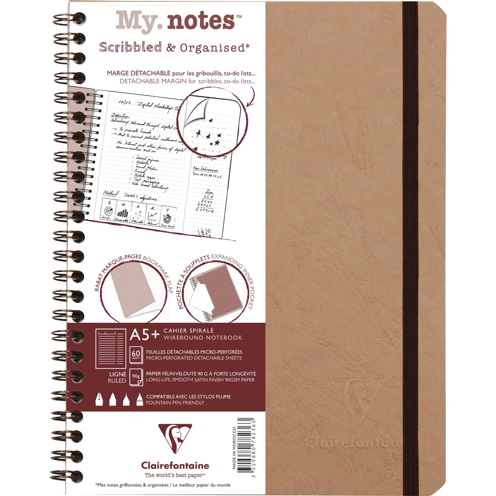 Clairefontaine 5x My.Notes Age Bag Spiralheft A5+, 60 Blatt 90g liniert 78236C