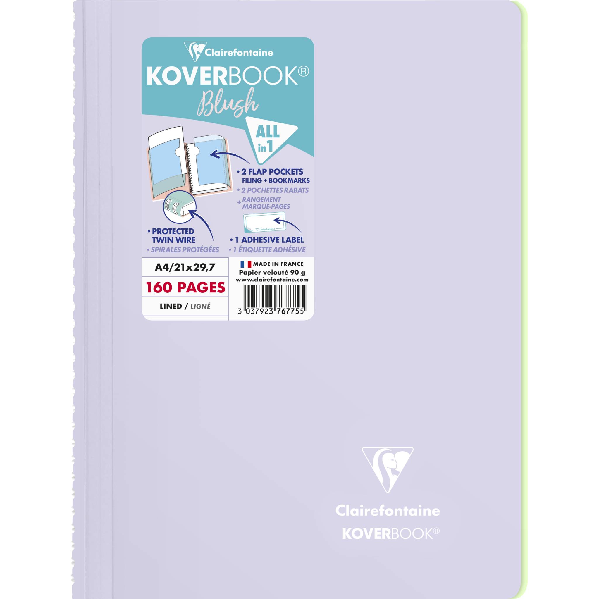 Clairefontaine 5x Spiralblock A4, 80 Blatt liniert Flieder/limettengrün 376775C