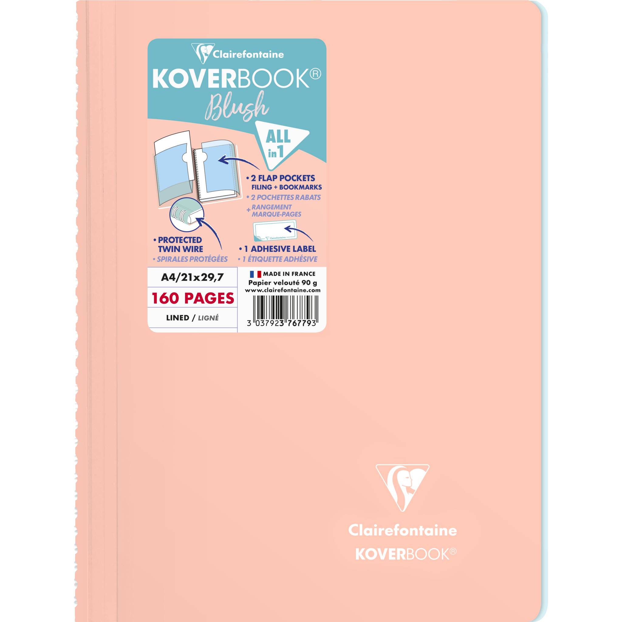 Clairefontaine 5x Spiralblock A4, 80 Blatt liniert - Koralle/eisblau 376779C
