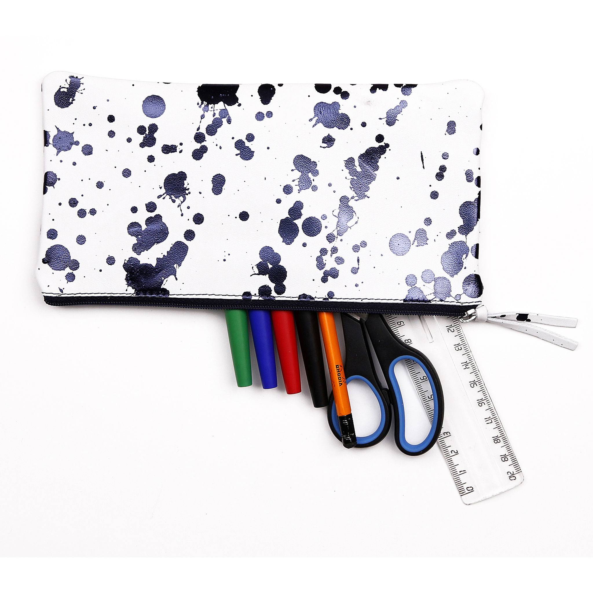 Clairefontaine 4x Flaches Schlampermäppchen Leder 22x11cm dunkelblau 410114C