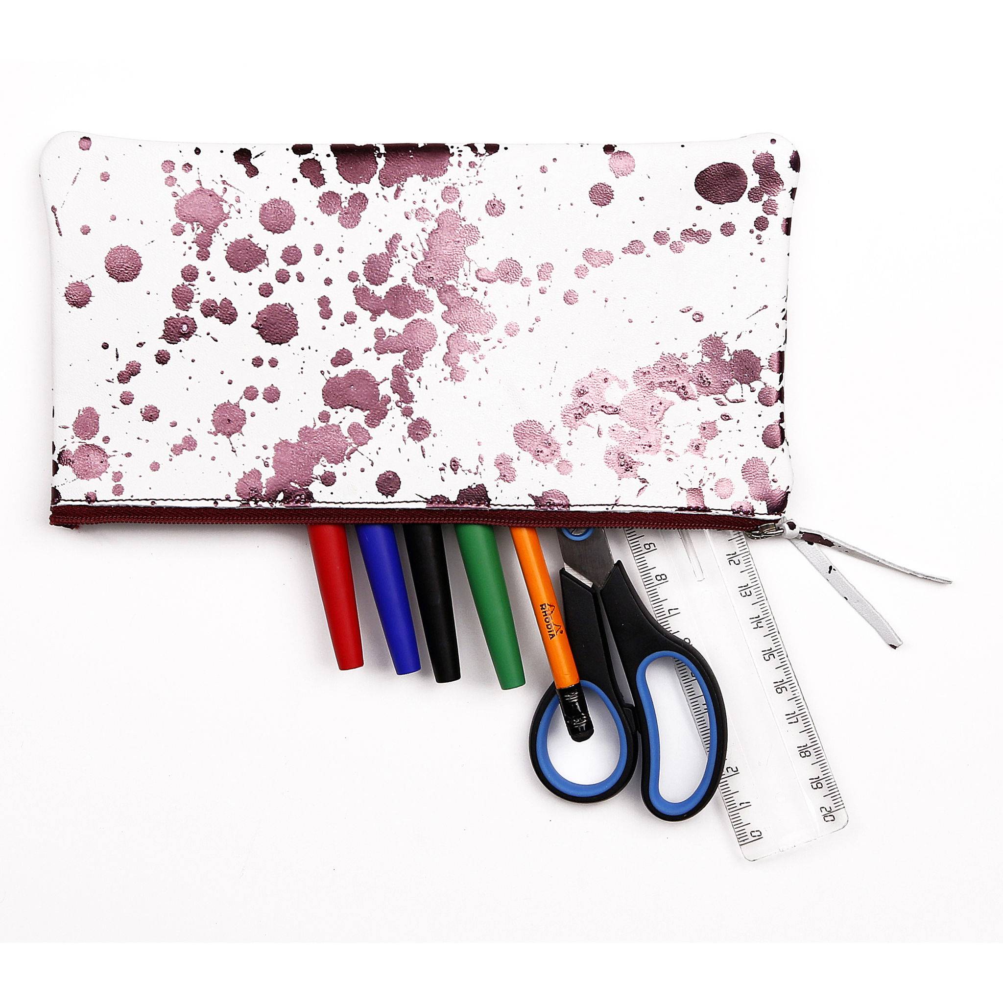 Clairefontaine 4x Flaches Schlampermäppchen Leder 22x11cm kirsche 410113C