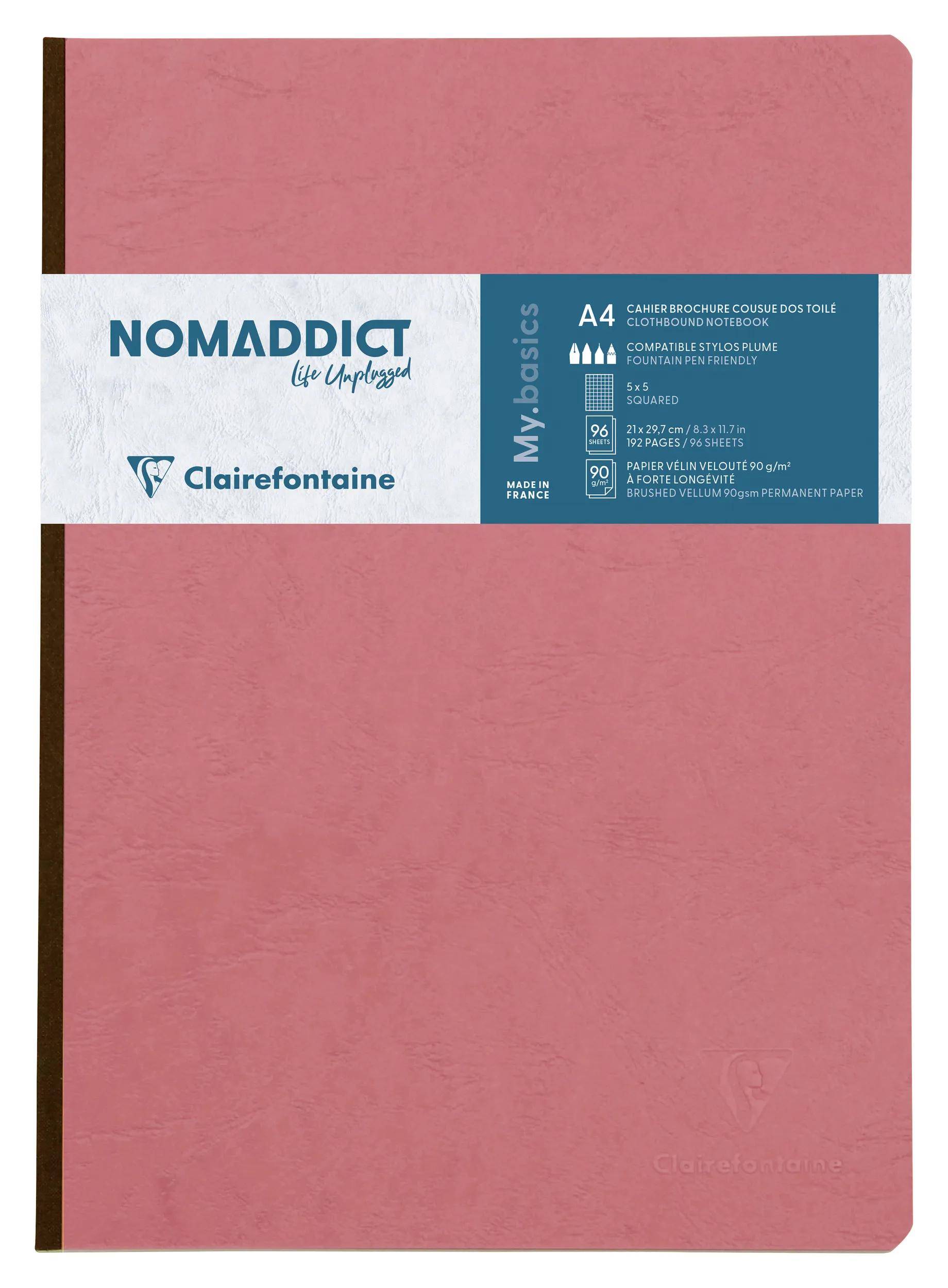 Clairefontaine 5x Notizbuch A4, Leinenrücken, 96 Bl kariert Antikrosa 791426C