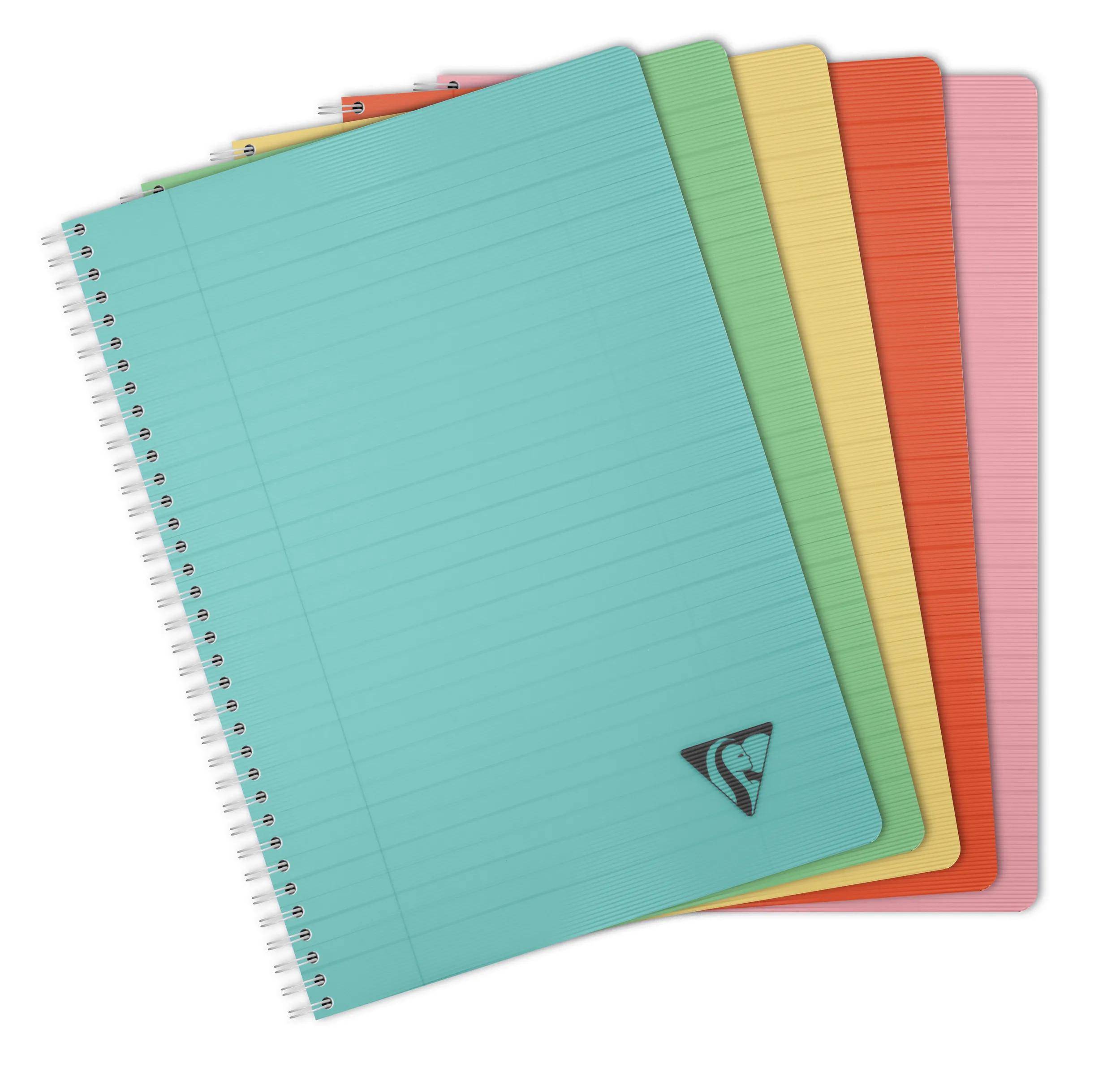 Clairefontaine 5x Spiralbuch A4, 90 Bl liniert 90g, Einband PP Sortiert 327146C