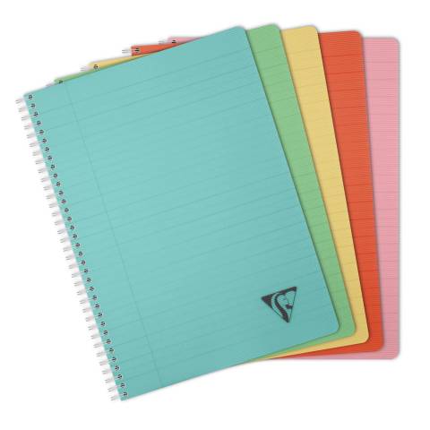 Clairefontaine 5x Spiralbuch A4, 90 Bl liniert 90g, Einband PP Sortiert 327146C